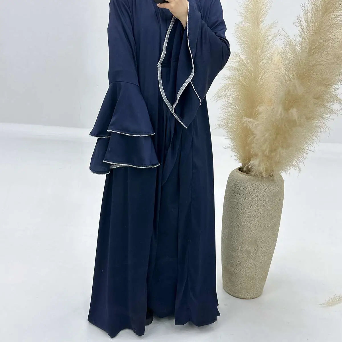 Elegant 3-Piece Satin Abaya Dress Set with Inner Dress & Midi Wrap - Perfect for Eid, Ramadan, and Special Occasions