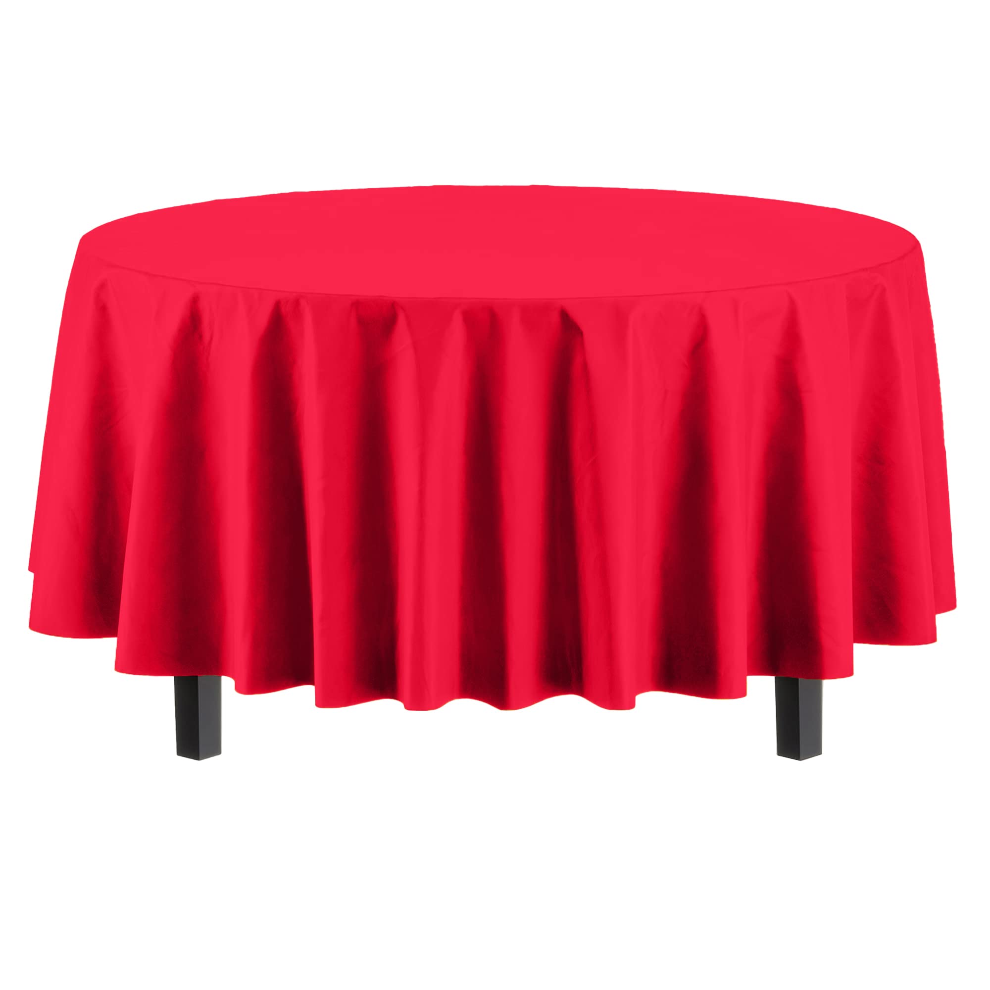 Premium 6-Pack 84 Inch Round Plastic Tablecloth - Durable Washable Red Table Cover for Parties, Picnics & Outdoor Dining