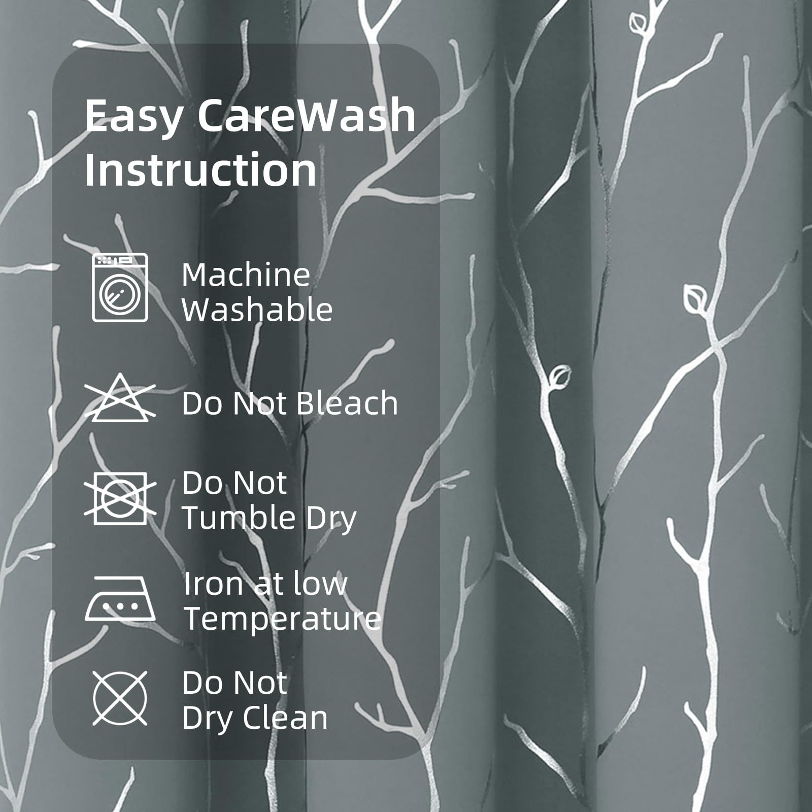 Thermal Insulated Blackout Curtains for Kitchen - 2 Panels Set with Foil Print Branches Design, 38