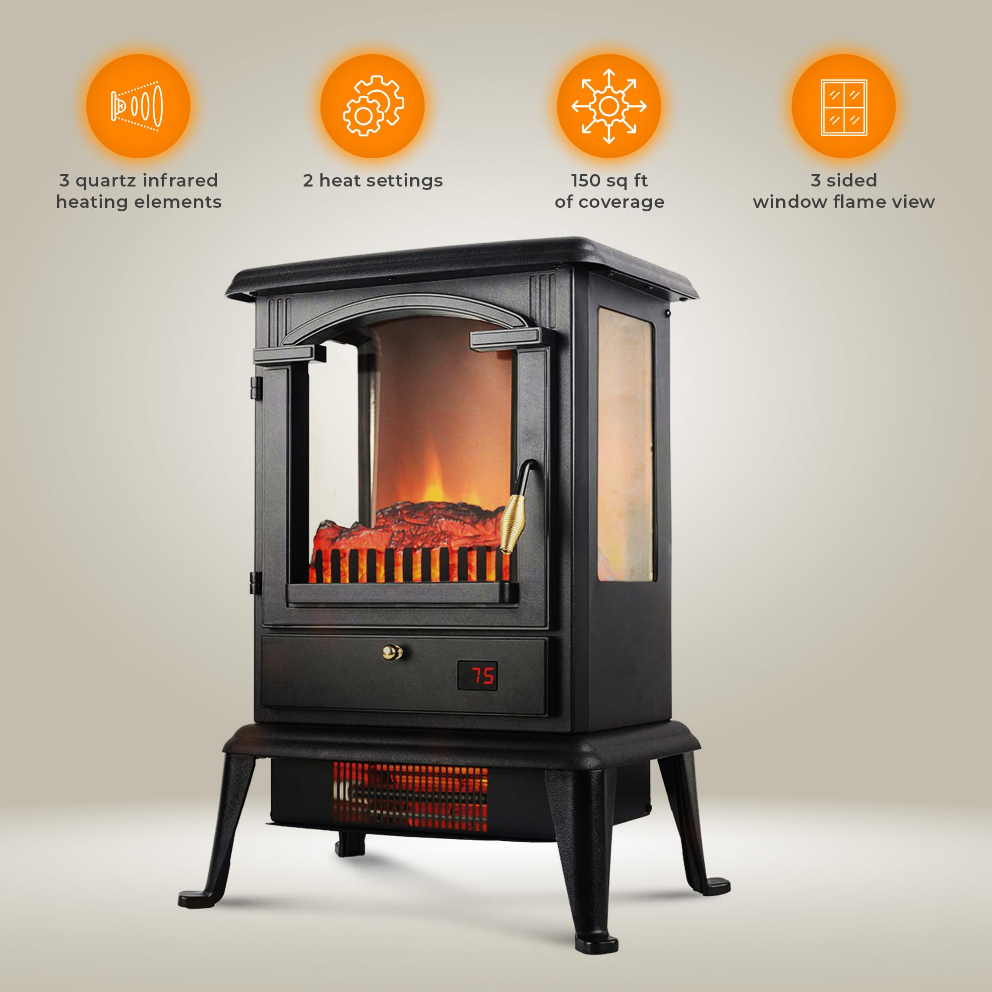 LifeSmart LifePro 1500W Electric Stove Space Heater with Remote - 3-Element Infrared Quartz Heater for Home, Office & Bedroom - Fast Heating & Energy Efficient