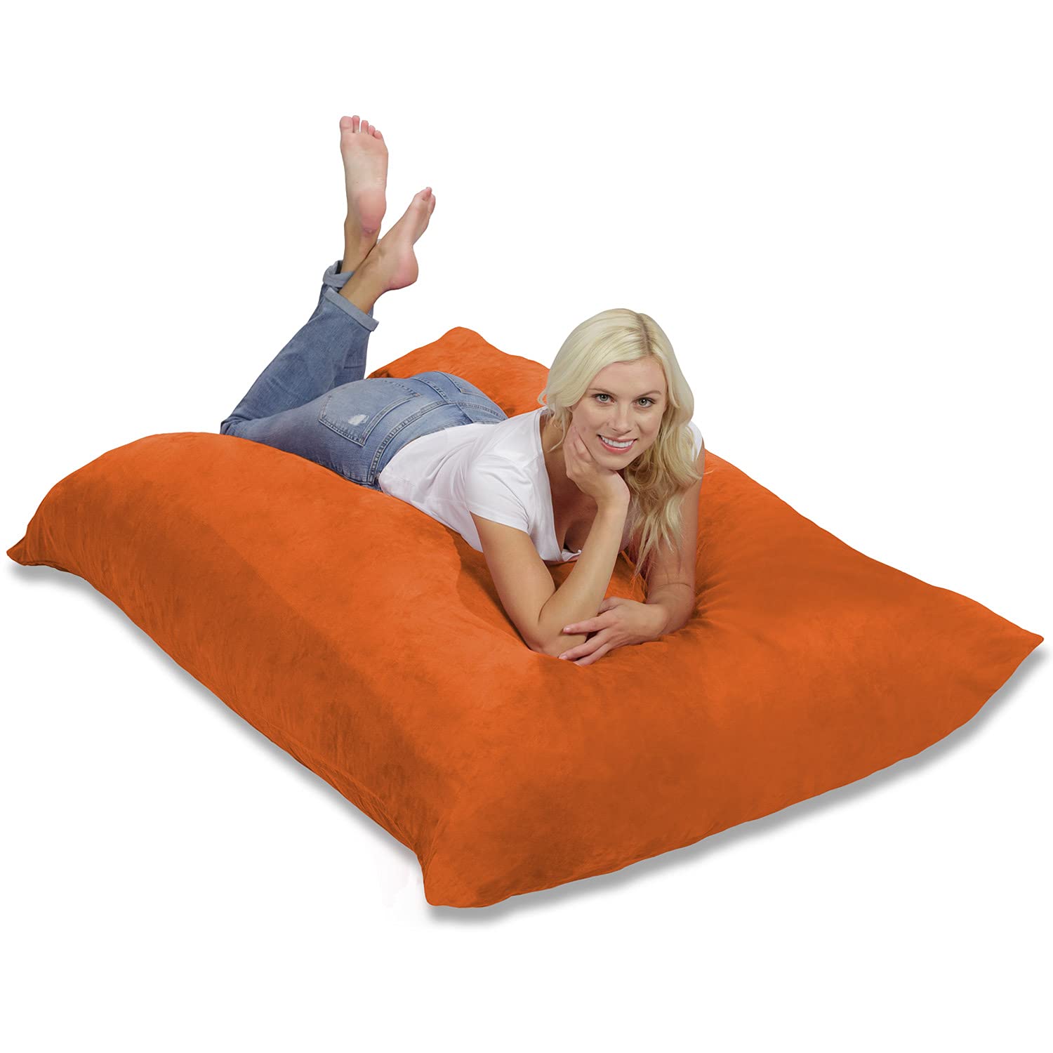 5-Foot Orange Chill Sack Giant Memory Foam Bean Bag Sofa - Ultra Soft Microfiber Cover for Living Room, Game Room & Dorm Lounge - Perfect for Relaxing, Gaming & Movie Nights