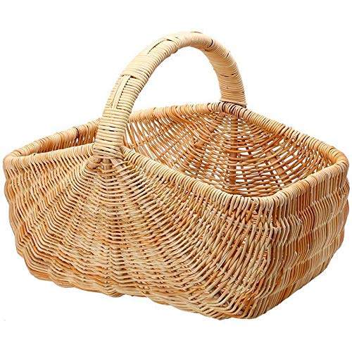 Handmade Woven Rattan Storage Basket with Handle - Bread & Fruit Basket for Picnic, Party, Home Decor - Pastoral Style Woven Flower Basket for Kitchen, Dining Room, Living Room Organization