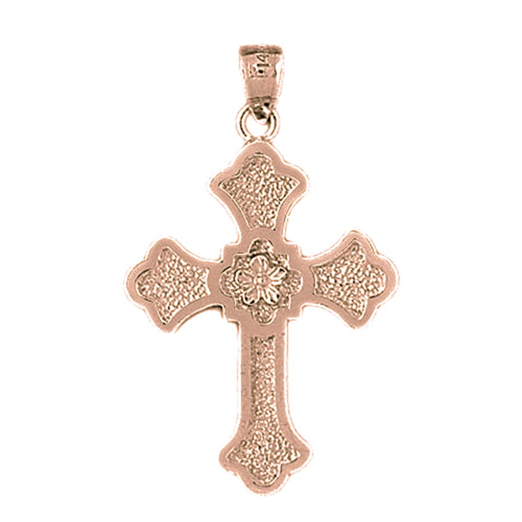 14K Rose Gold Budded Cross Pendant Necklace - 18
