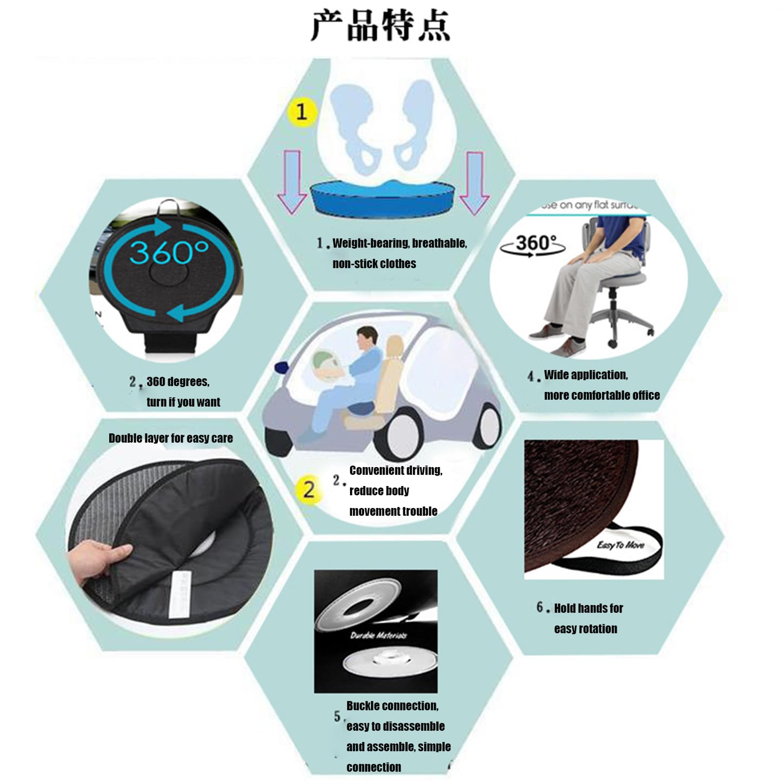 360° Rotating Car Seat Cushion for Elderly & Adults - Non-Slip Swivel Cushion for Car Seats & Office Chairs - Perfect for Easy Entry/Exit & Long Drives (Black)