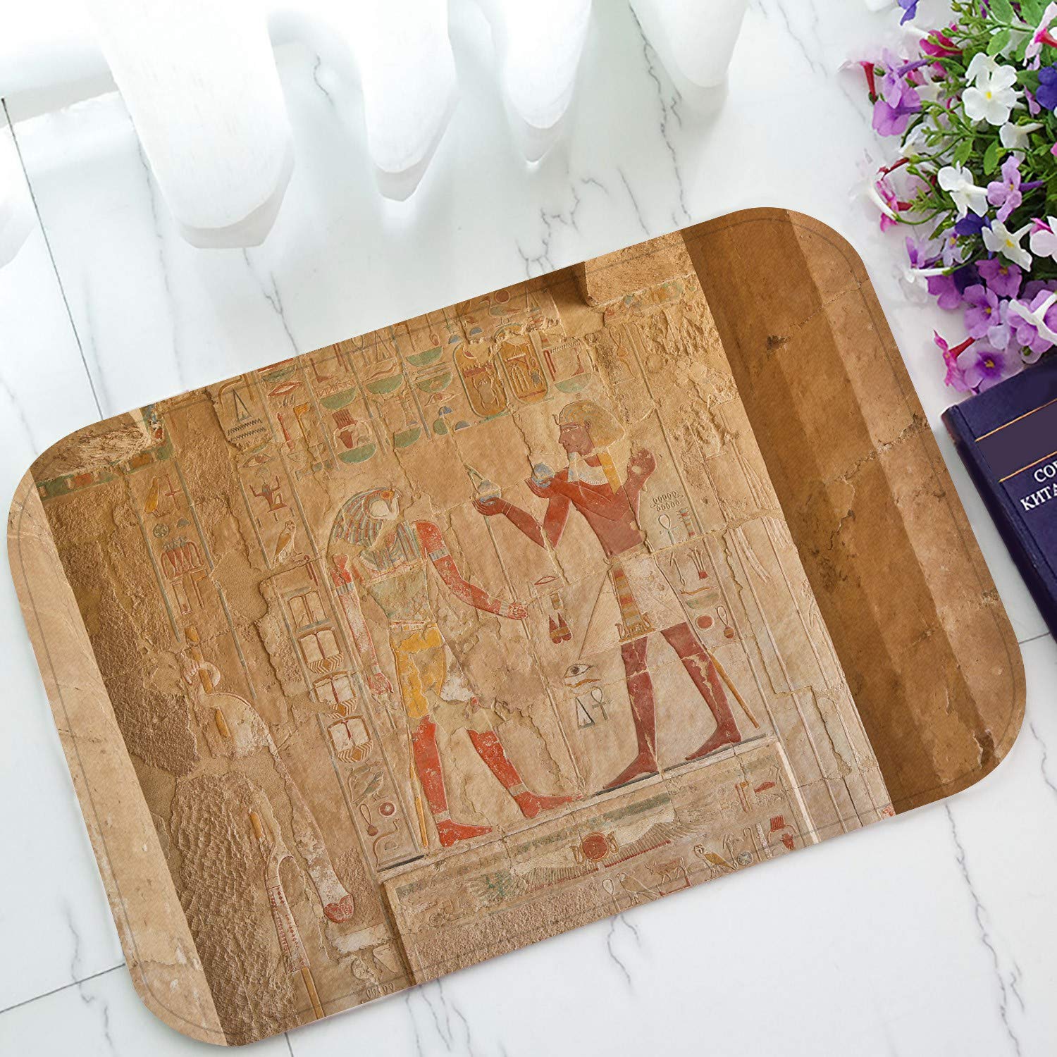 Egyptian Murals Welcome Doormat - Non-Slip Bath Mat & Entrance Rug - 23.6x15.7 Inch Indoor/Outdoor Floor Mat for Home Decor - Perfect for Front Door, Bathroom, or Patio Use