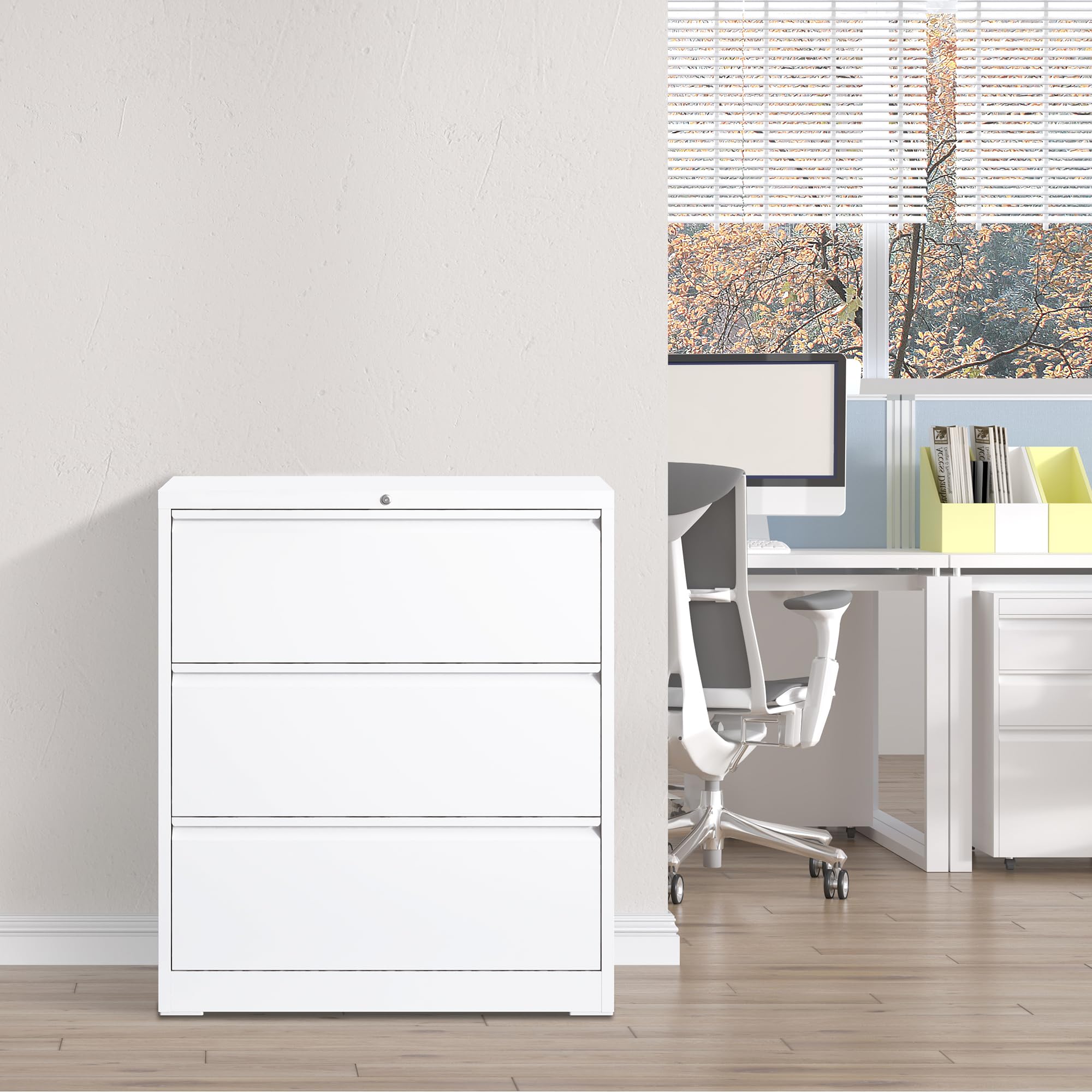 Heavy Duty 3-Drawer Locking Metal Filing Cabinet for Home & Office - Wide Lateral Steel File Cabinet for Legal/Letter Size Documents (Assembly Required) | Perfect for Organizing Files, Records & Office Supplies