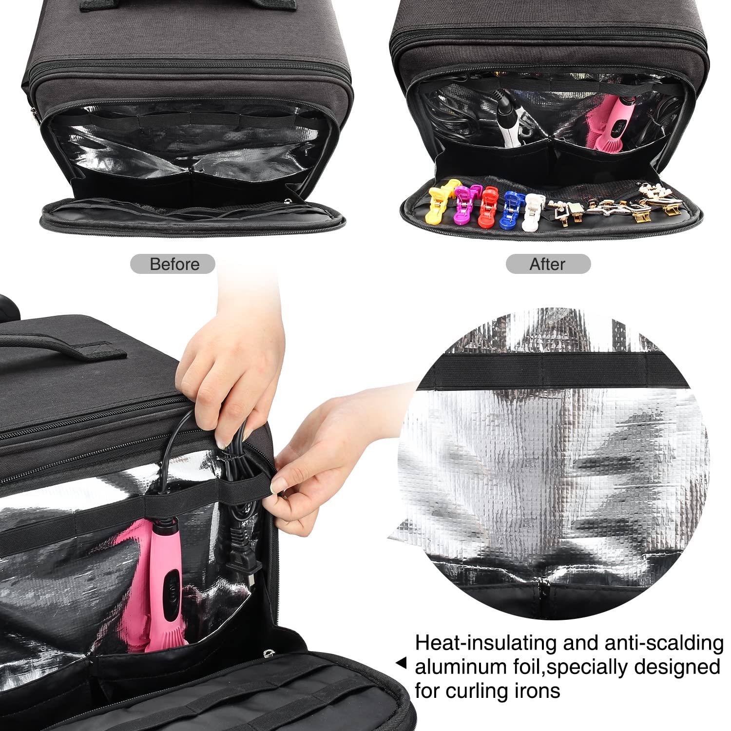 Relavel Professional Rolling Makeup Case with Wheels - Detachable Cosmetic Train Case for Makeup Artists | Travel Organizer for Cosmetics & Beauty Tools | Perfect for Salon, Bridal & On-the-Go Makeup Artists