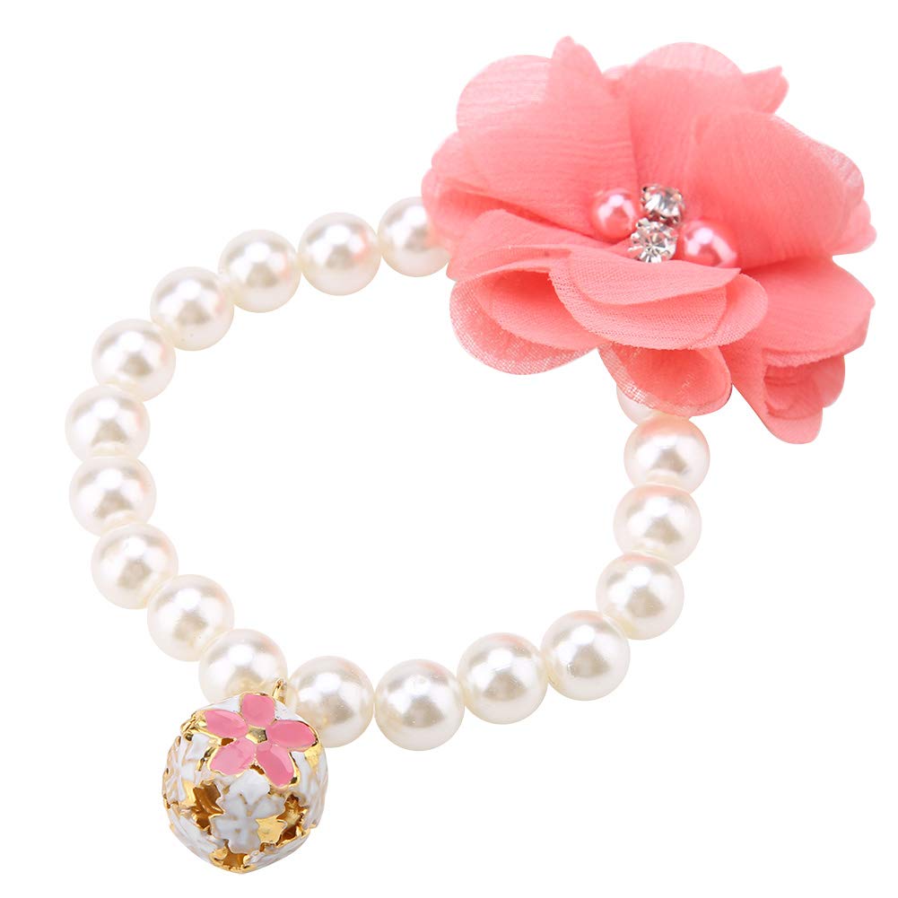 Elegant Pearl Flower Pet Collar - Adjustable Elastic Cat & Dog Choker Necklace Jewelry for Puppies | Perfect for Parties, Photos & Special Occasions