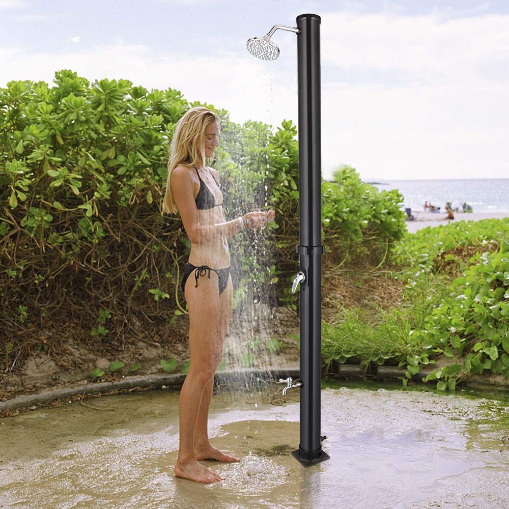 VINGLI 5.5 Gallon Solar Outdoor Shower - Portable Camping Shower with Adjustable Shower Head & Foot Tap for Backyard, Poolside, Beach, RV, Hiking - Black (Ideal for Camping, Travel, and Outdoor Adventures)