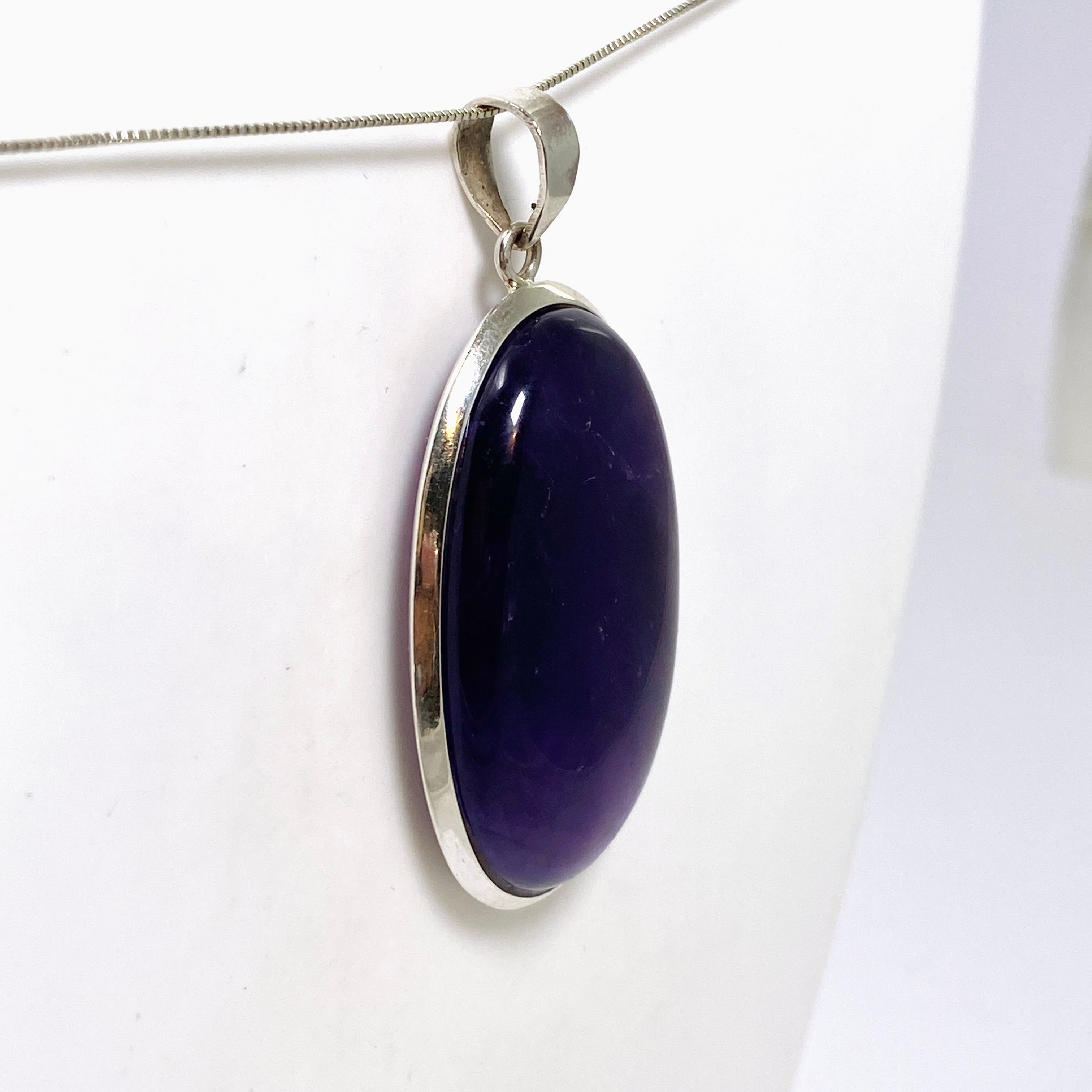 Natural Amethyst Oval Cabochon Pendant Necklace - 925 Sterling Silver Jewelry for Women, Gift for Her - Perfect for Meditation, Healing & Spiritual Practices