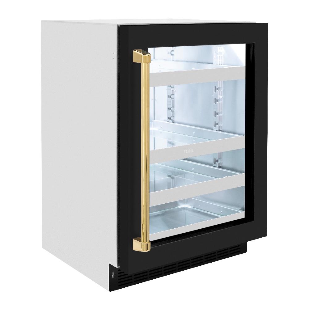 ZLINE Autograph Edition 24 Inch Touchstone Dual Zone 44 Bottle Wine Cooler - Black Matte Glass Door with Polished Gold Handle - Perfect for Home Bars, Wine Cellars & Entertaining Spaces (RWDOZ BLM 24 G)