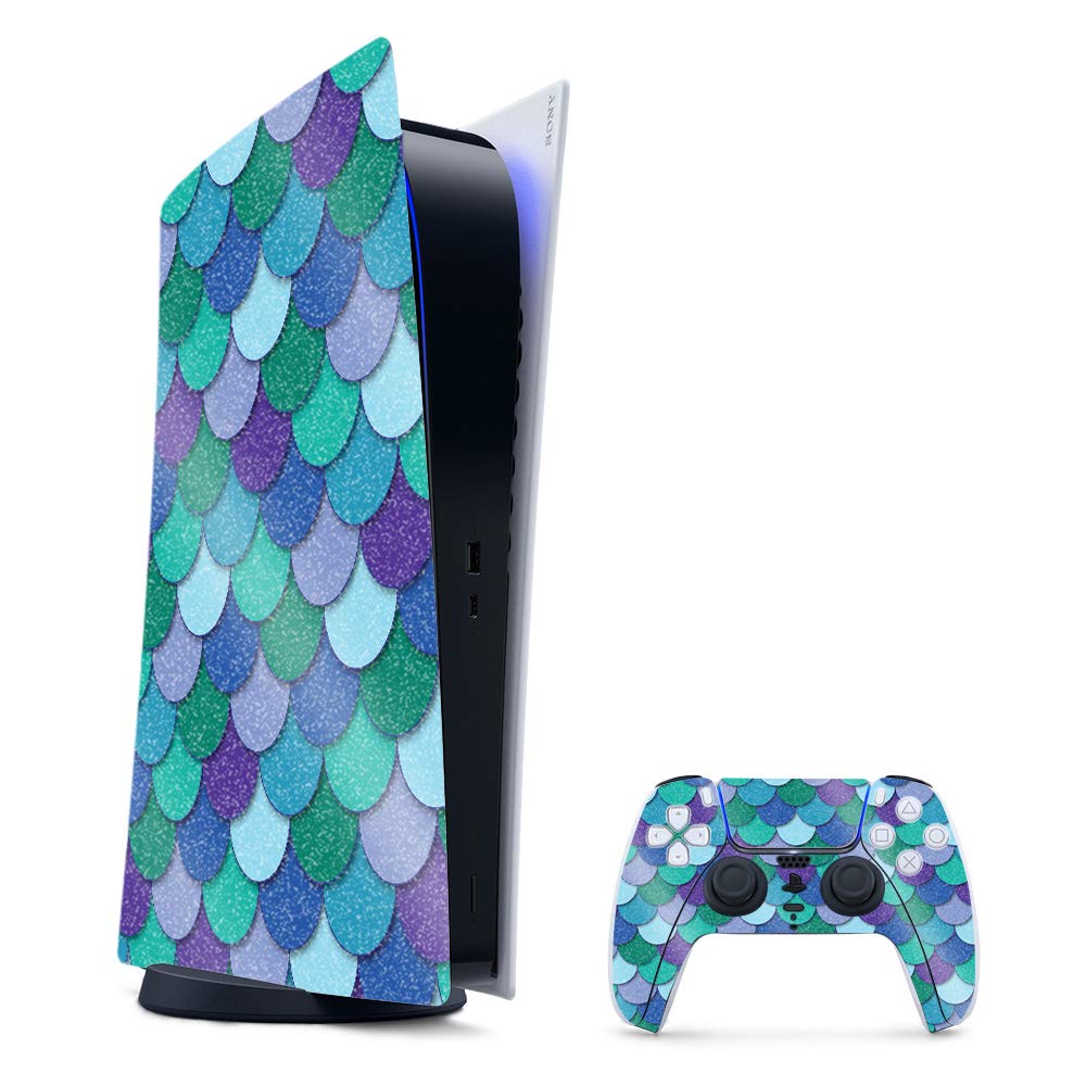 Blue Scales Glossy Glitter PS5 Skin - Durable Gaming Cover for Playstation 5 Digital Edition | Perfect for Gamers & Collectors
