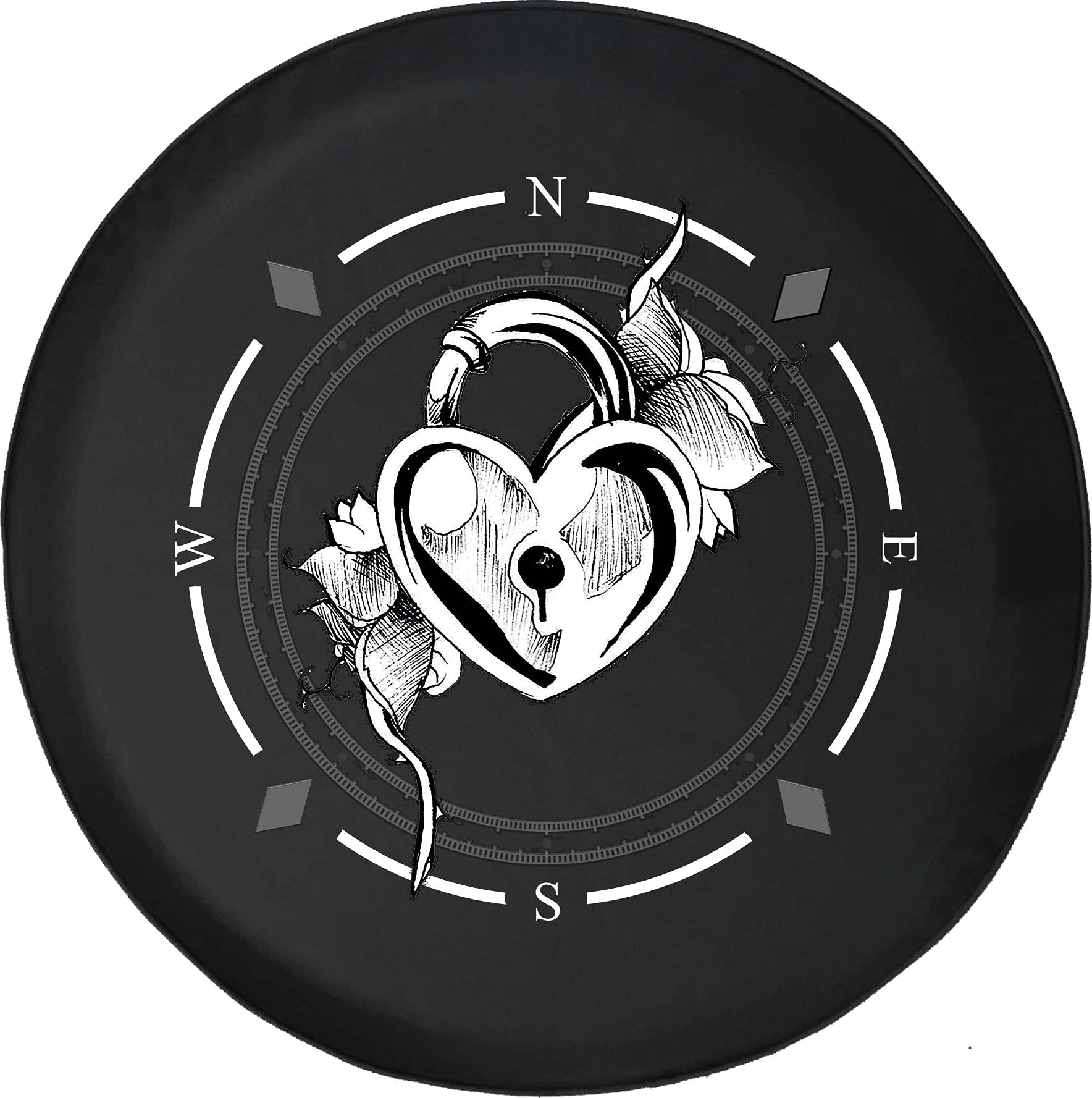American Unlimited Spare Tire Cover with Compass & Heart Locket Design - Durable SUV, RV, Trailer Wheel Cover for Off-Road Adventures & Camping Trips
