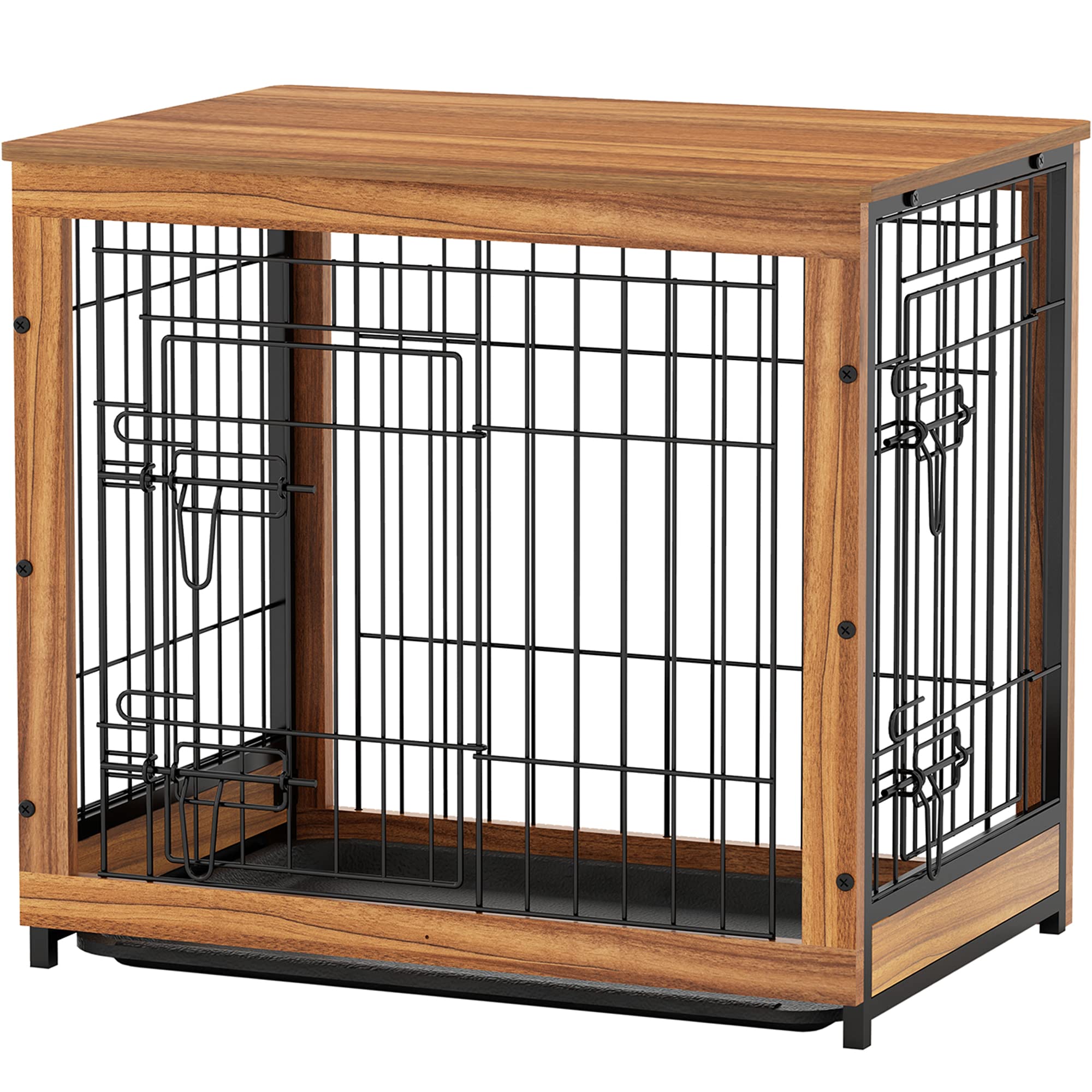 Piskyet Wooden Dog Crate Furniture for Small Medium Large Dogs - Indoor Pet Kennel with Double Doors, Tray & Divider Panel - Stylish Dog Crate End Table for Living Room, Bedroom & Home Decor