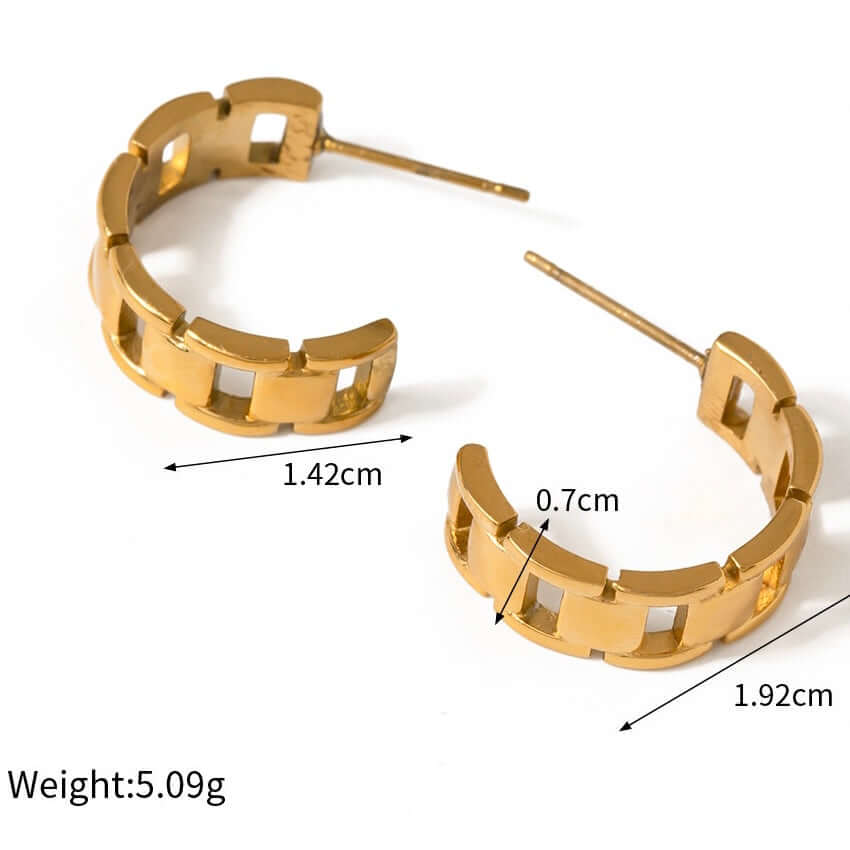 18K Gold Plated C Hoop Earrings for Women - Classic Elegant Watchband Design Jewelry Gift | Perfect for Everyday Wear, Office, Parties & Special Occasions