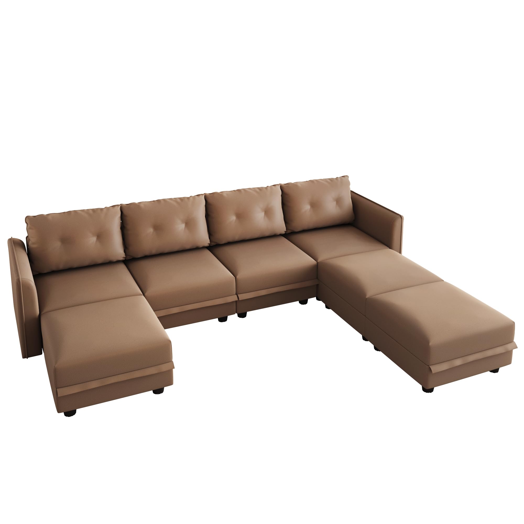 Modular Sectional Sofa 7-Seater U-Shaped Convertible Couch with Storage | Faux Leather Waterproof Living Room Sofa 111.8