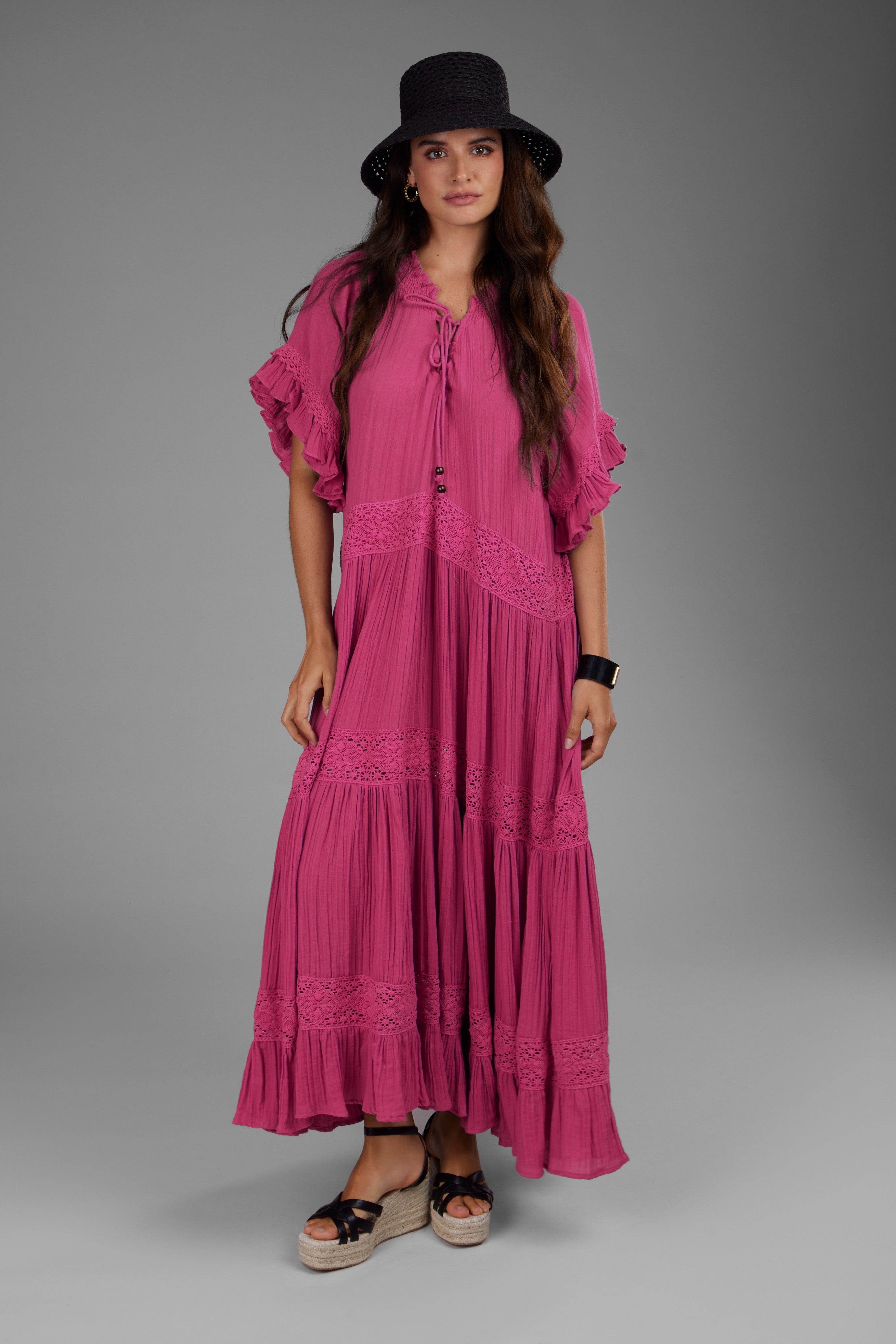 Soft Cotton Long Kaftan Dress for Women - Comfortable Boho Maxi Dress with Pockets - Perfect for Beach Cover Up, Lounge Wear, and Summer Vacation