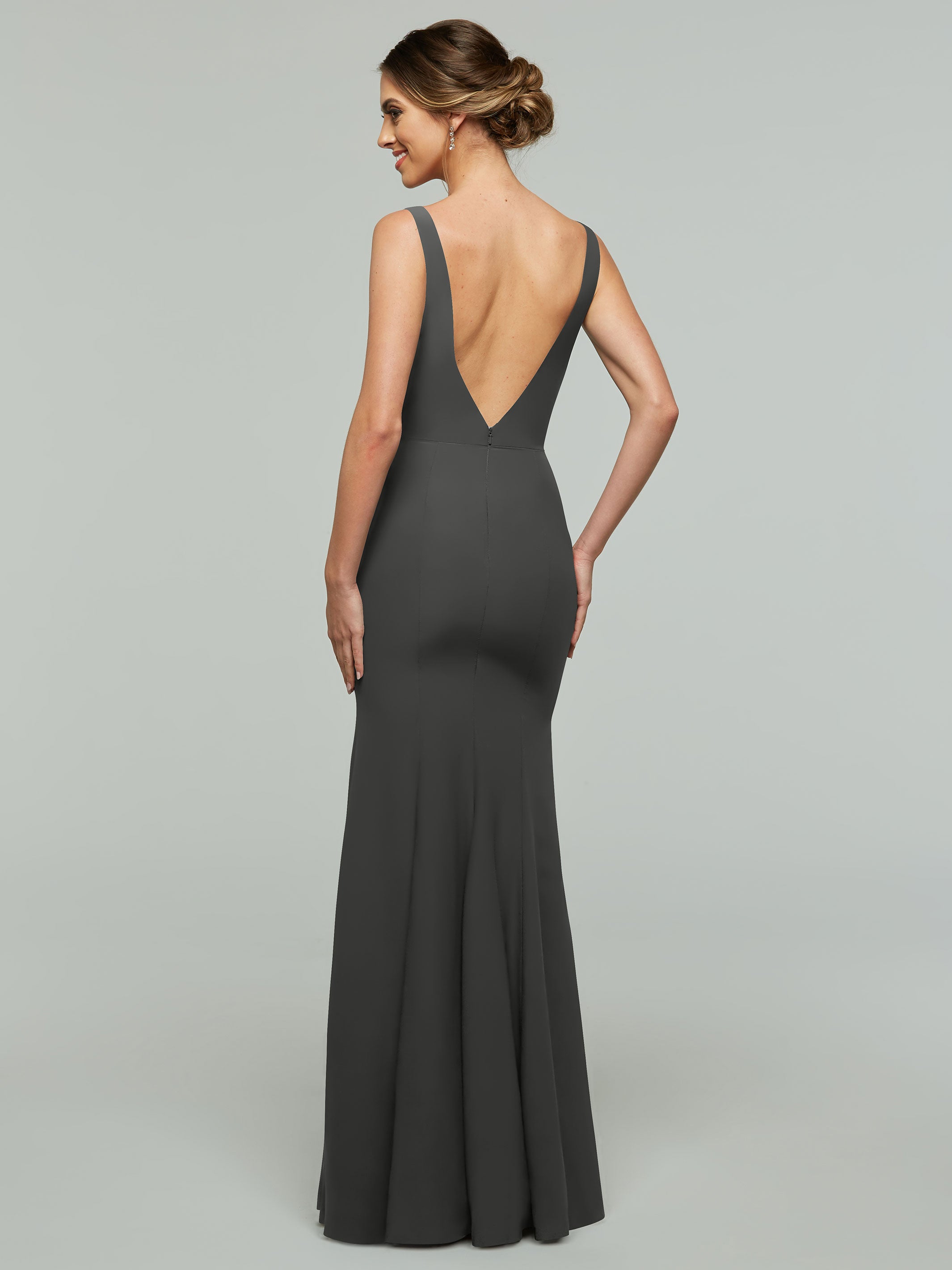 Elegant 83010 Mermaid Stretch Chiffon Bridesmaid Dress with Plunging V-Neckline - Perfect for Beach Weddings, Formal Events & Evening Parties