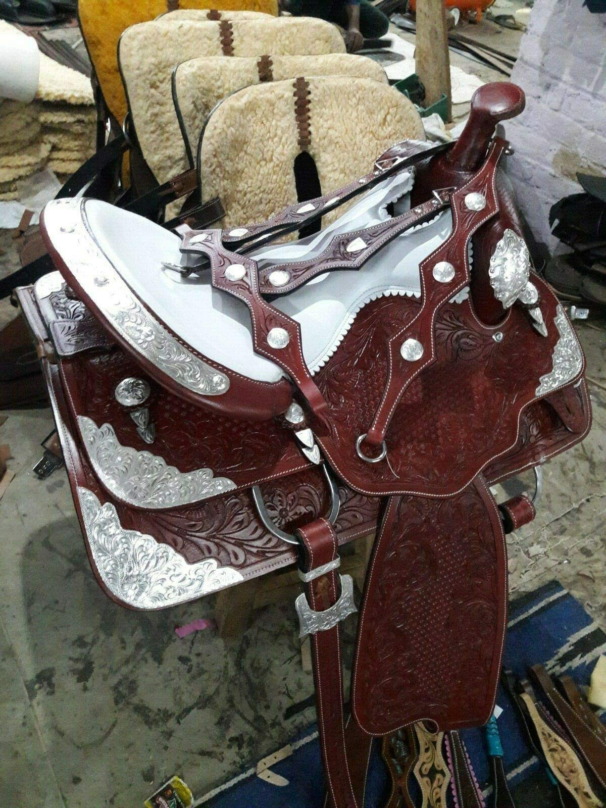 Premium Western Show Saddle Set with Matching Headstall, Breast Collar & Saddle Pad - Perfect for Rodeo, Trail Riding & Horse Shows
