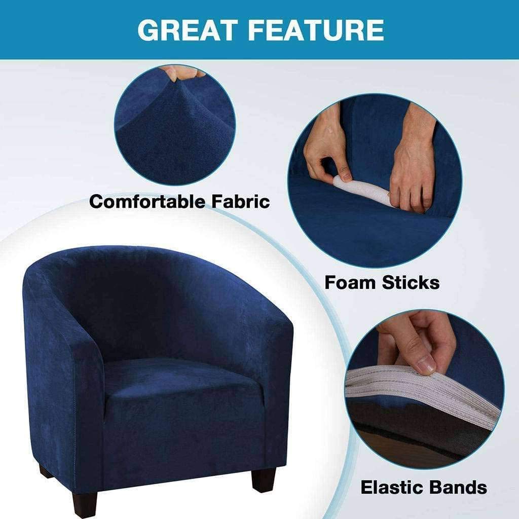 Velvet Club Chair Slipcover - Stretchable Soft Plush Armchair Cover, Non-Slip Washable Furniture Protector for Living Room, Hotel (Navy Blue) - Perfect for Home Decor, Office & Hospitality Settings