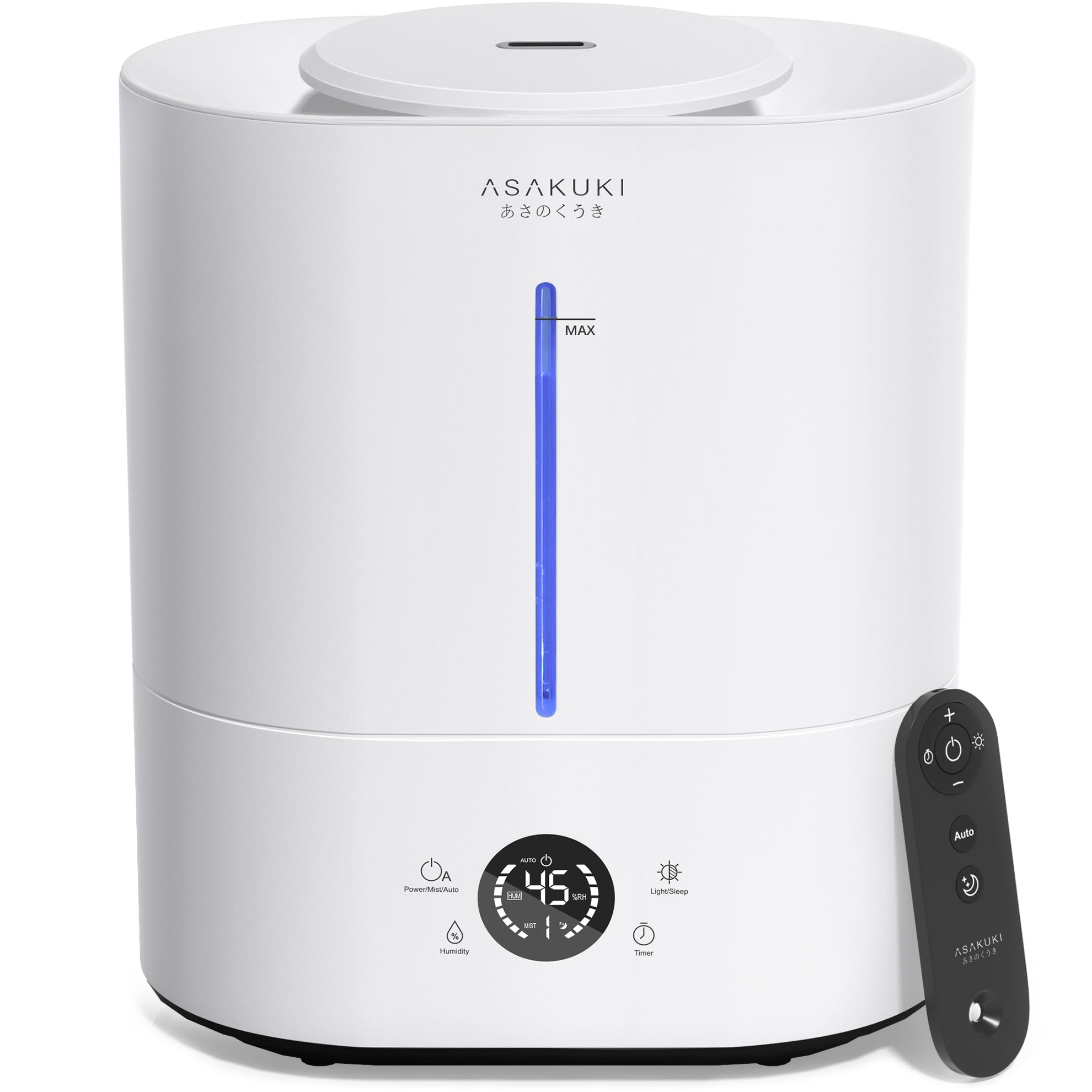 ASAKUKI 4L Cool Mist Humidifier with LED Display & Essential Oil Diffuser - Top Fill Ultrasonic Air Humidifier for Large Bedrooms, Baby Nursery, Kids Room & Plants - Quiet Operation with Humidity Control & Sleep Mode - Perfect for Dry Air Relief, Better Sleep & Plant Care (White)