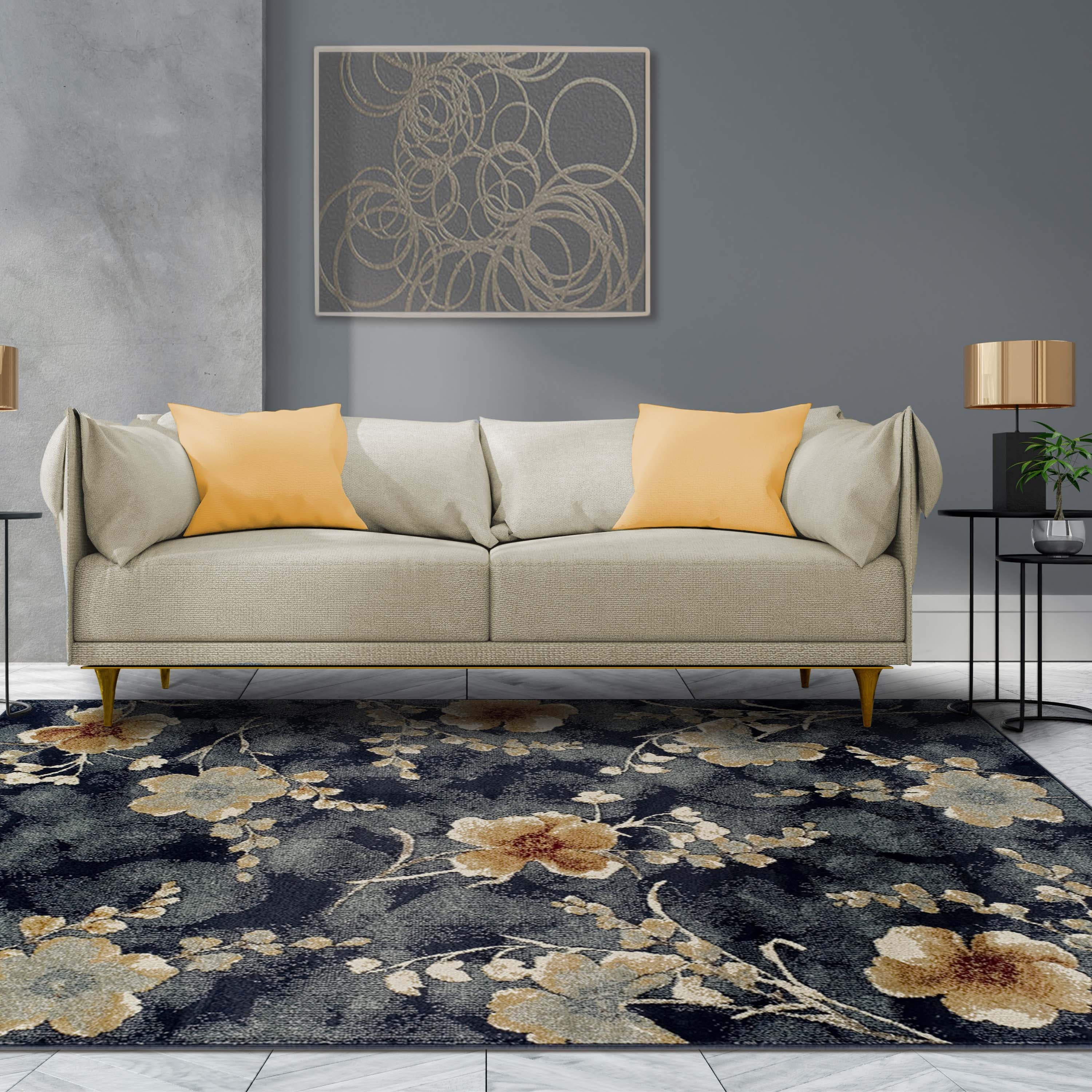 Fiore Modern Floral Abstract Area Rug - Soft Non-Slip Indoor Carpet for Living Room, Bedroom, Nursery & Home Decor