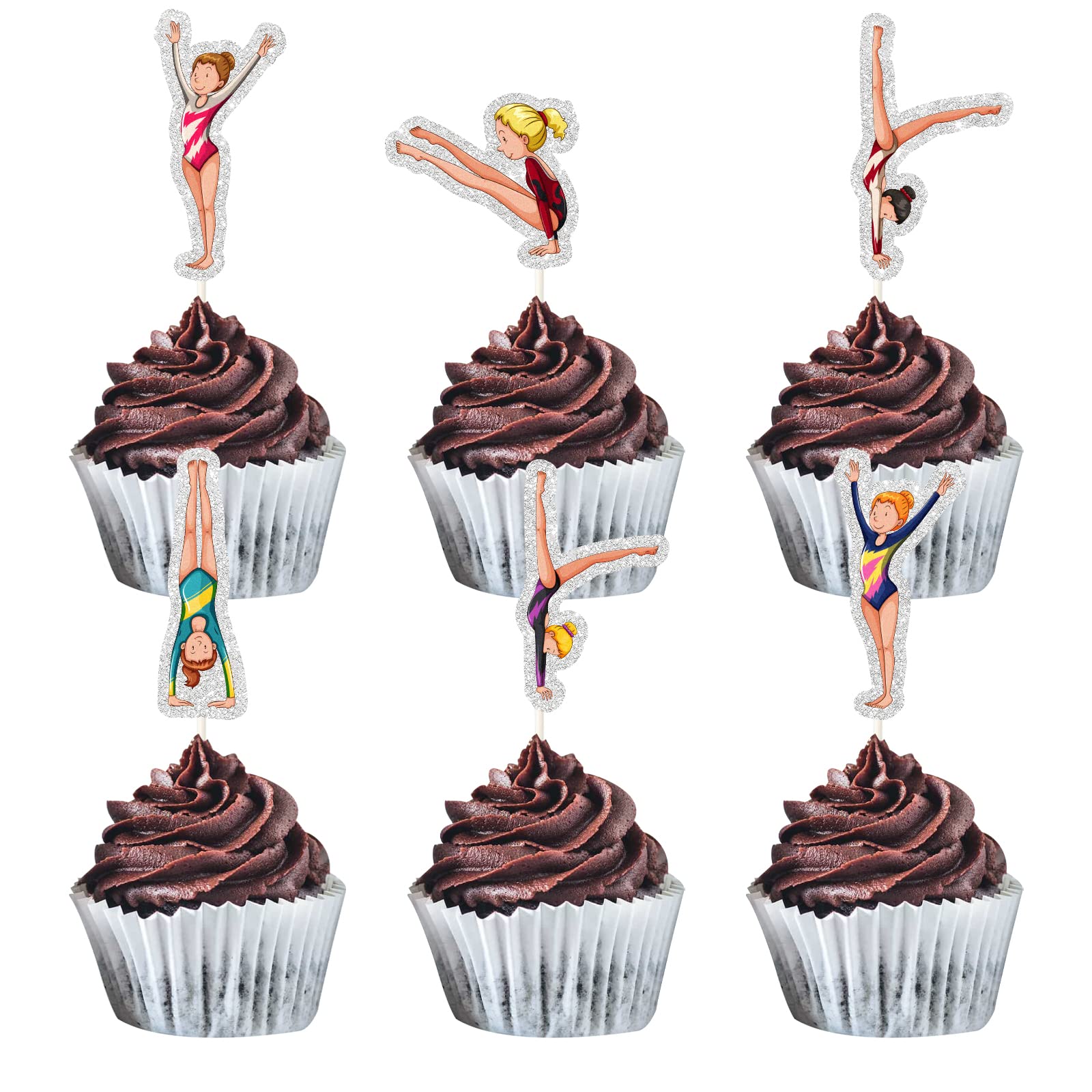 18Pcs Gymnastics Cupcake Toppers - Gymnast Cake Decorations for Birthday & Baby Shower - Happy Birthday Cake Picks for Gymnast Girl - Perfect for Gymnastics Themed Parties, Kids Celebrations & Sports Events