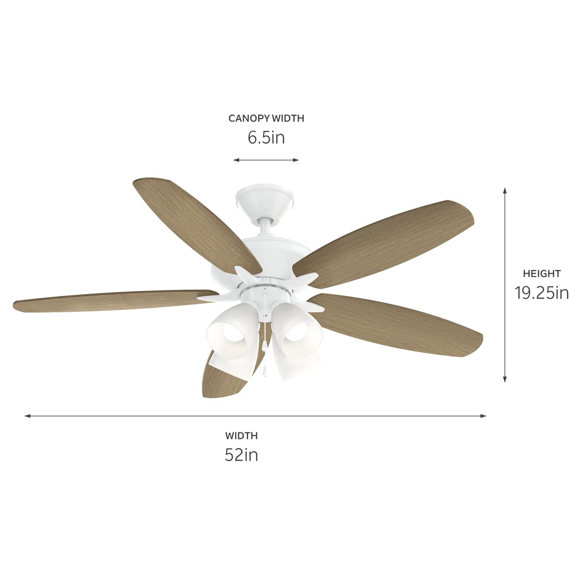 Kichler 52 Inch Renew Premier LED Ceiling Fan with Light, Matte White Finish - Energy Efficient Cooling for Living Room, Bedroom & Patio