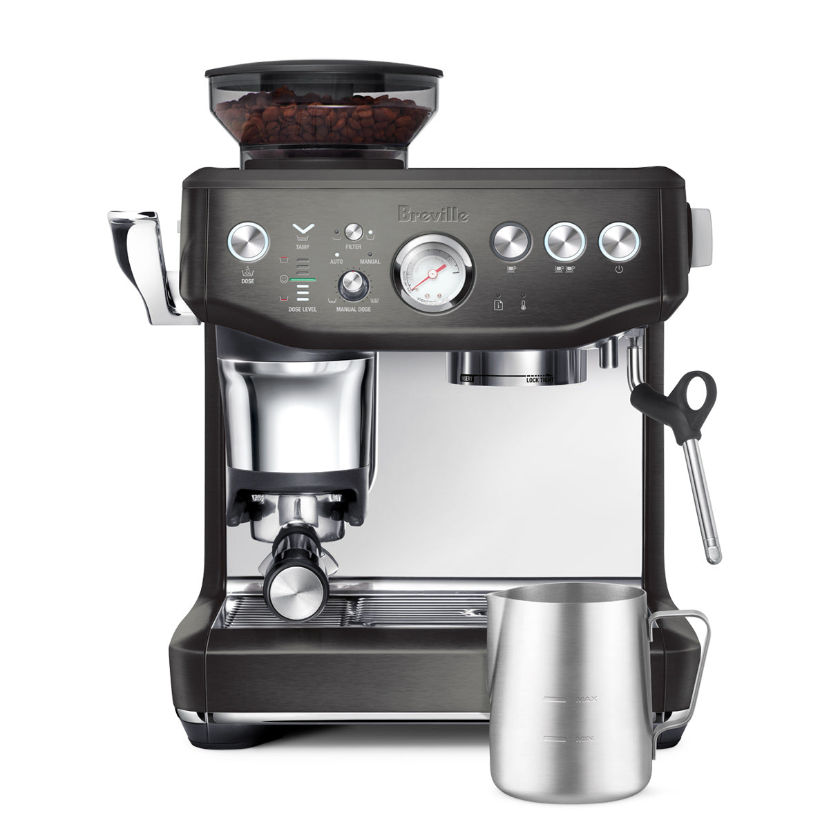 Breville Barista Express Impress Espresso Machine - Black Stainless Steel (BES876BST) | Semi-Automatic Coffee Maker for Home Baristas | Perfect for Espresso, Latte & Cappuccino | Compact Countertop Design for Kitchens & Offices