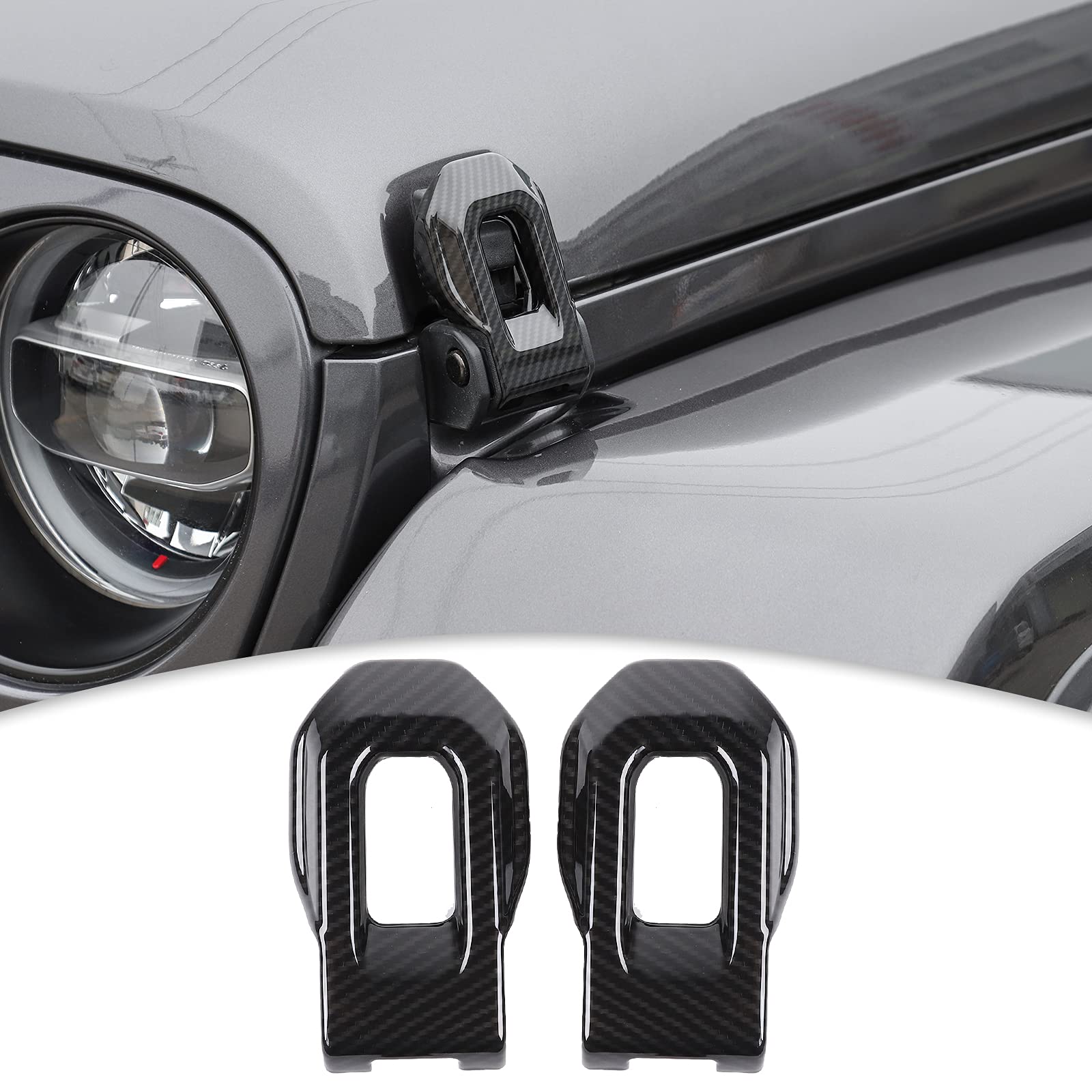 CheroCar Carbon Fiber Hood Lock Latches Cover for 2018-2021 Jeep Wrangler JL JLU & 2020-2021 Gladiator JT - Durable Exterior Accessories & Decorative Stickers for Off-Road Adventure & Car Customization