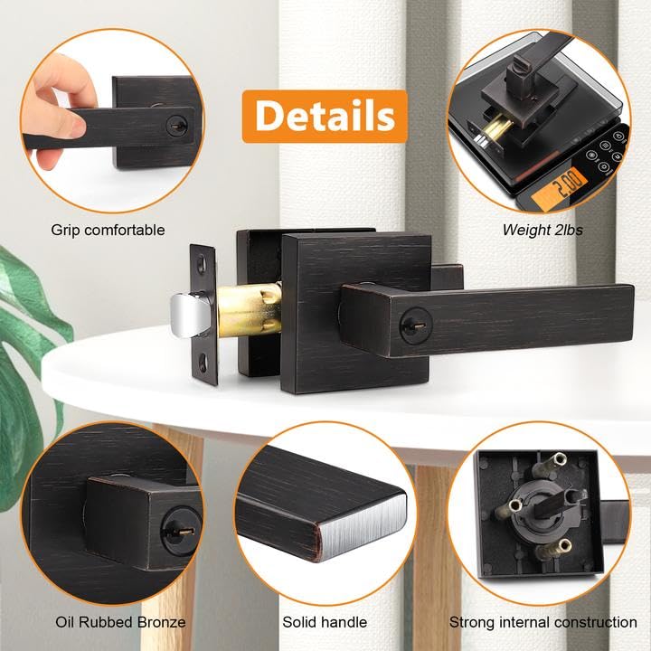 Probrico 10 Pack Keyed Entry Lever Door Handles with Lock & Different Keys - Square Locking Leverset for Front Door or Office - Heavy Duty Oil Rubbed Bronze - Right & Left Handed Installation - Perfect for Home Security, Office Privacy & Commercial Buildings