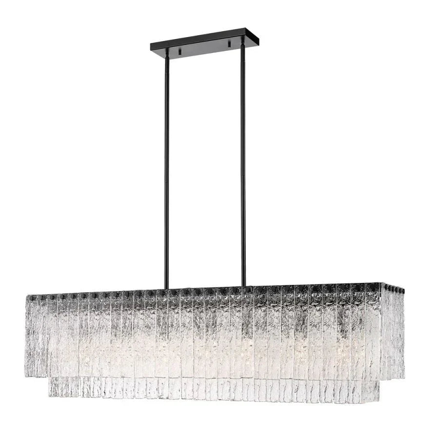 Aimee Linear Glass Chandelier - Modern Crystal Pendant Light Fixture for Dining Room, Kitchen Island & Living Room Decor