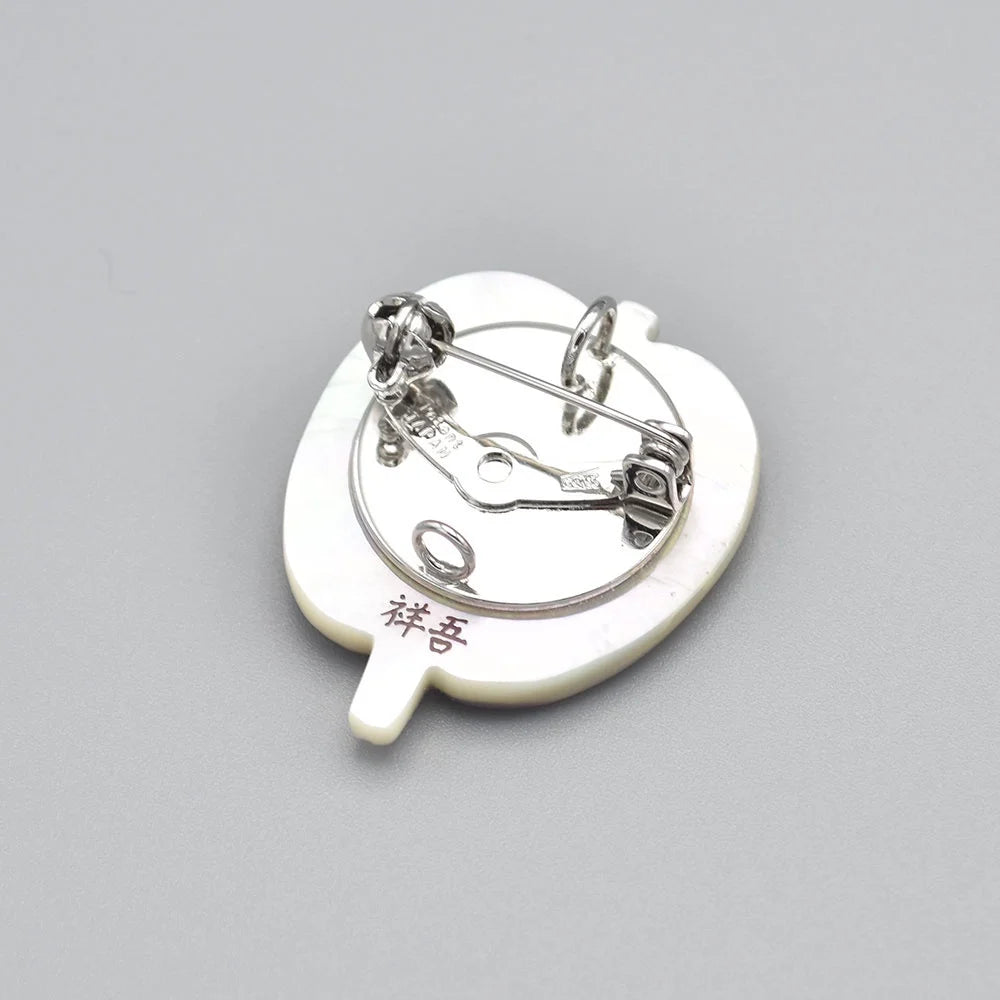 Handcrafted Japanese Maki-e Urushi Lacquer Brooch with White South Sea Pearl Shell - Choju Giga Rabbit & Frog Design - Traditional Artisan Jewelry for Women, Gift for Her, Special Occasion Wear