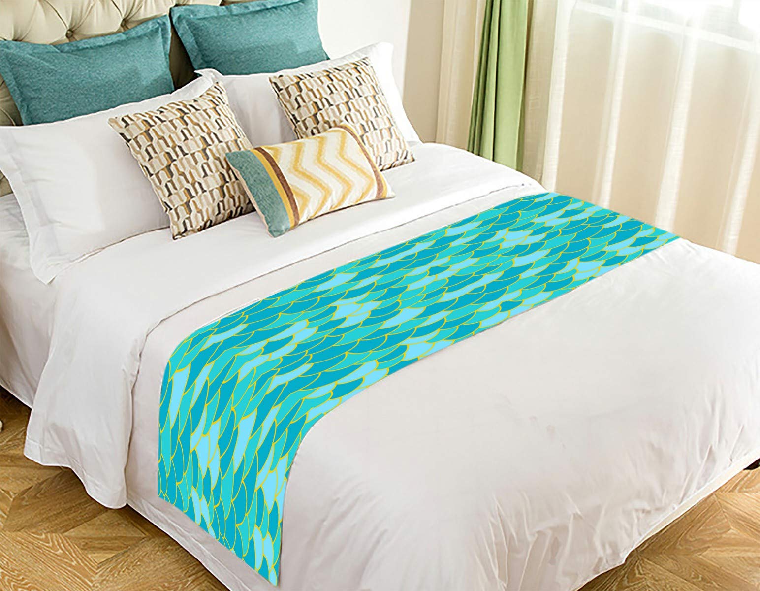 ECZJNT Fish Scale Pattern Bed Runner Scarf - 20x95 Inch Luxury Bed Decor for Master Bedroom, Guest Room, and Hotel Styling