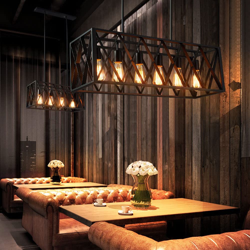 6-Light Modern Farmhouse Chandelier - Industrial Black Rectangular Pendant Light Fixture for Dining Room, Kitchen, Living Room & Bar | Rustic Ceiling Lighting for Home Decor & Commercial Spaces