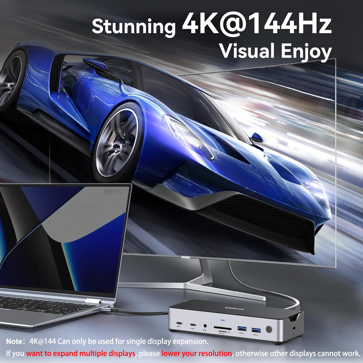 Premium USB C Docking Station for Laptop - Triple Monitor Support with 2 HDMI & DisplayPort 4K@144Hz, USB A 2.0/3.0, USB C 3.1 10Gbps & 30W Output, Ethernet, MicroSD/SD Card Reader, Audio/Mic Ports, 150W DC Power - Compatible with Dell/HP/Lenovo - Perfect for Home Office, Gaming & Professional Workstations