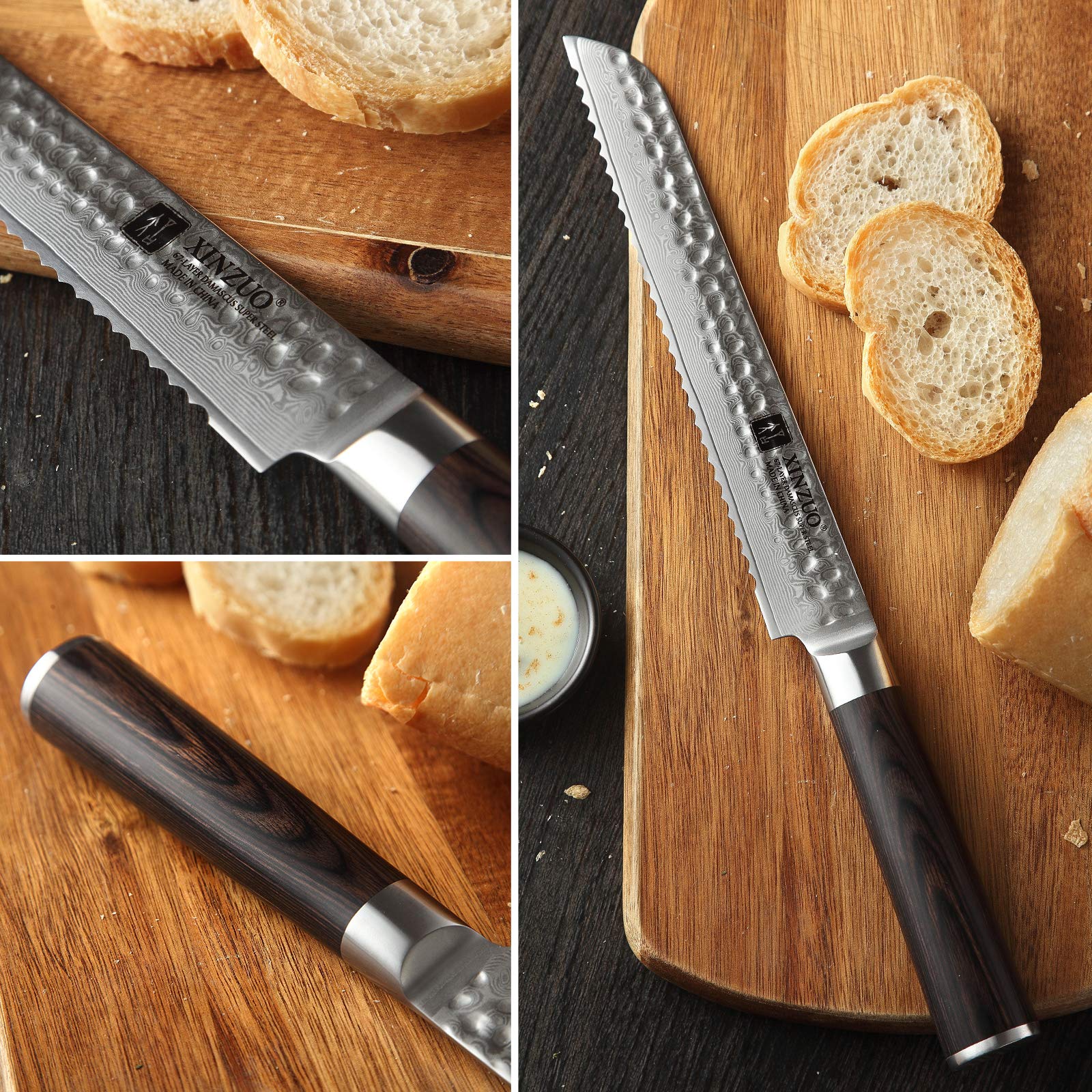XINZUO 8 Inch 67 Layers Damascus Bread Knife - Professional Serrated Bread Knife with Pakkawood Handle for Homemade Bread, Pastry, Cake Cutting | Razor Sharp Blade & Gift Box Included | Perfect for Bakeries, Kitchens & Bread Lovers