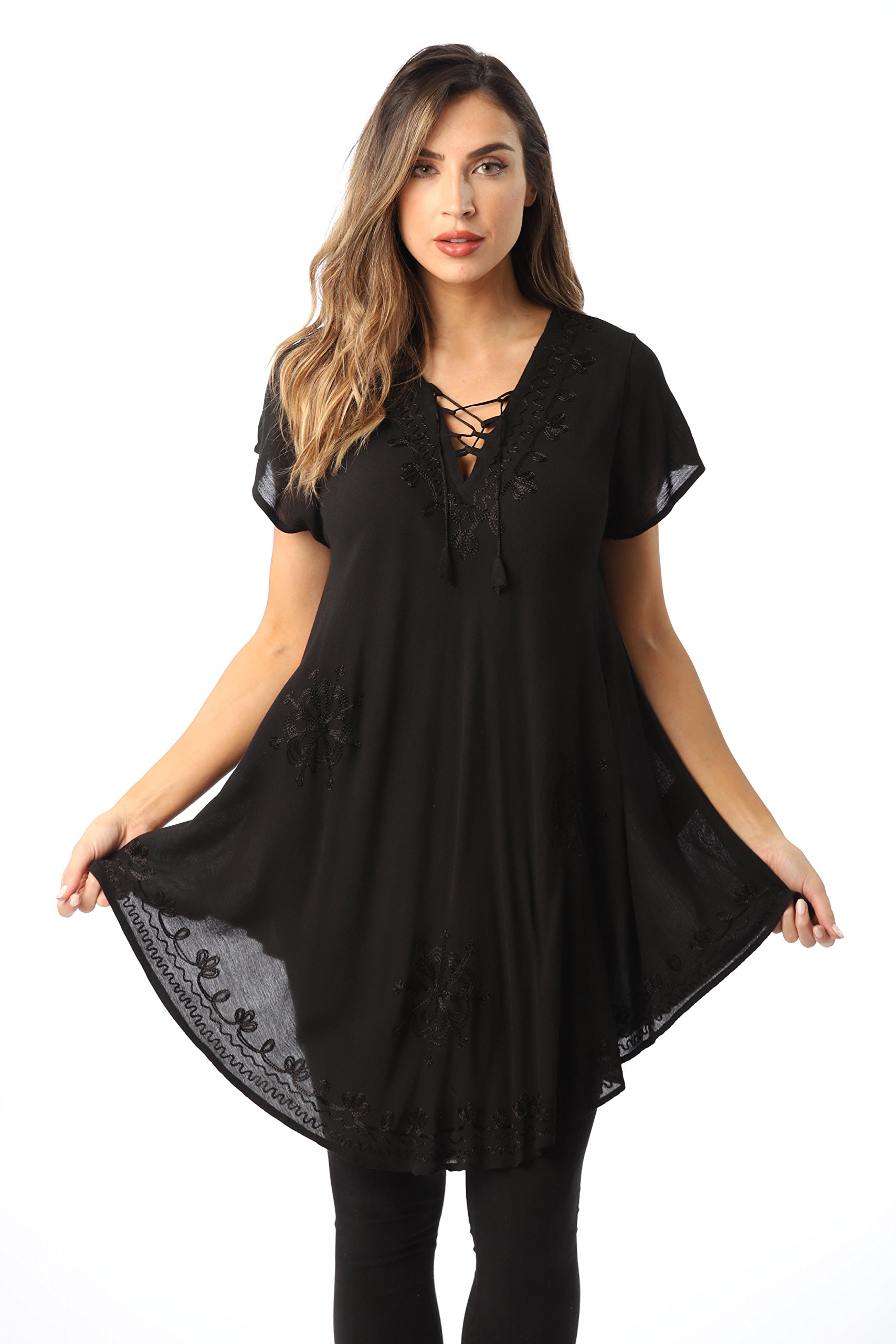 Riviera Sun Lace-Up Embroidered Tunic Top for Summer Outfits