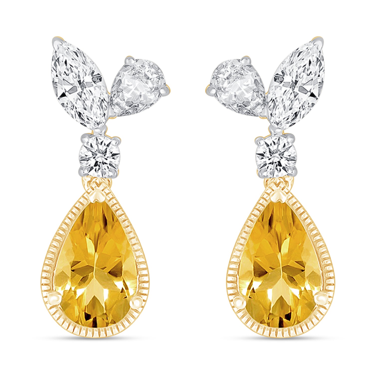 10k Yellow Gold Pear Cut Citrine and Sapphire Dangle Earrings for Women - Elegant Jewelry Gift for Birthday, Anniversary & Special Occasions