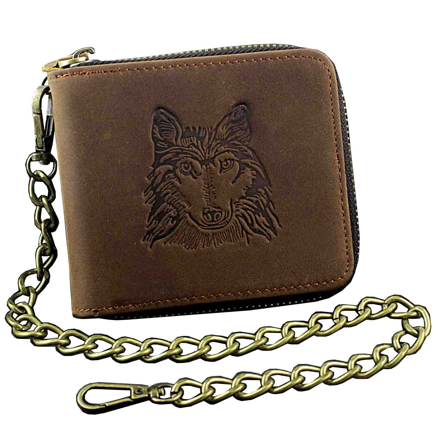Men's Genuine Leather Cowboy Wallet with Chain - RFID Blocking Bifold Credit Card Holder & Coin Purse for Western Style (Perfect for Rodeo, Country Music Festivals & Everyday Use)