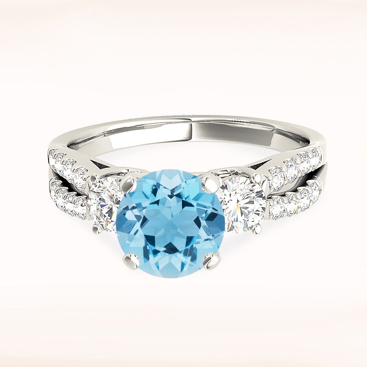 2.00 Carat Genuine Aquamarine Ring with 0.50 Carat Total Weight Side Accent Diamonds - Elegant Birthstone Jewelry for Women, Perfect for Engagement, Anniversary & Special Occasions