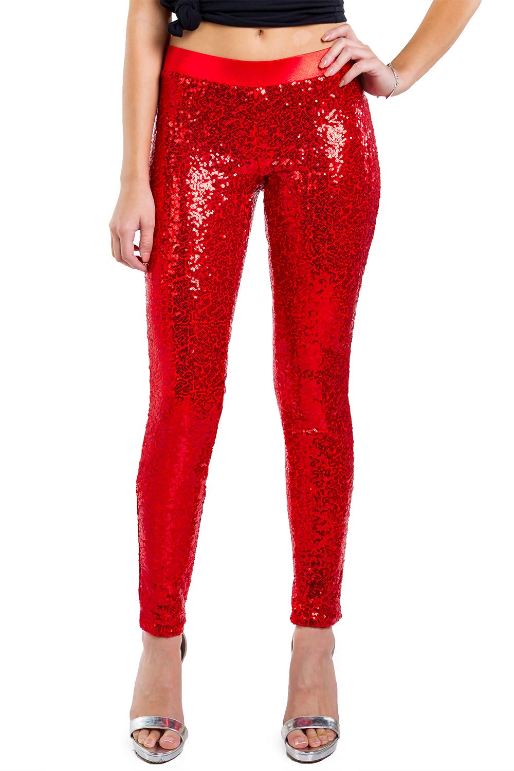Sparkly Sequin Leggings for Women - Glamorous Holiday Party Pants, Festive Christmas Outfits, NYE Celebration & Casual Wear - High Shine Stretchy Comfort by Tipsy Elves
