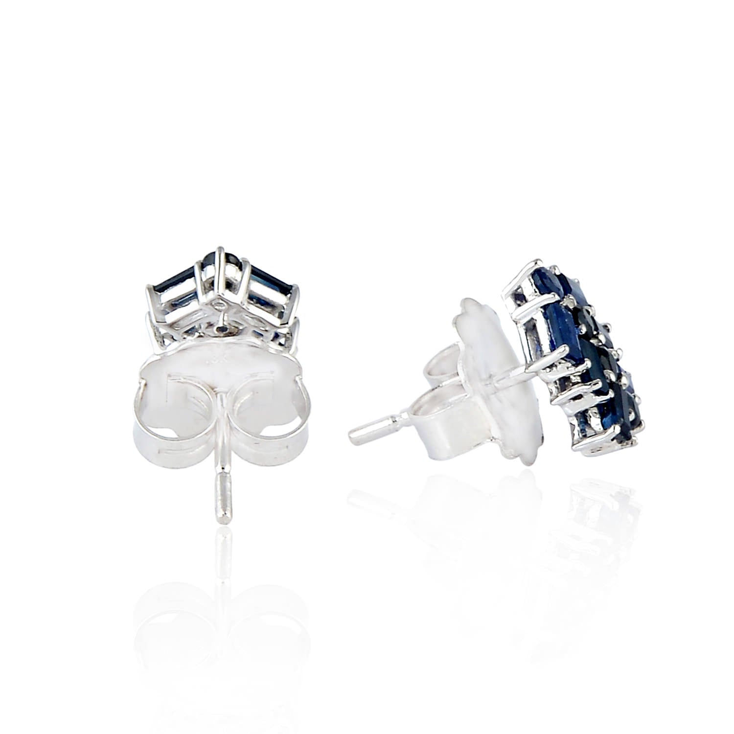 18K White Gold Blue Sapphire Baguette Stud Earrings for Women - Elegant Ladder Design for Weddings, Parties & Special Occasions