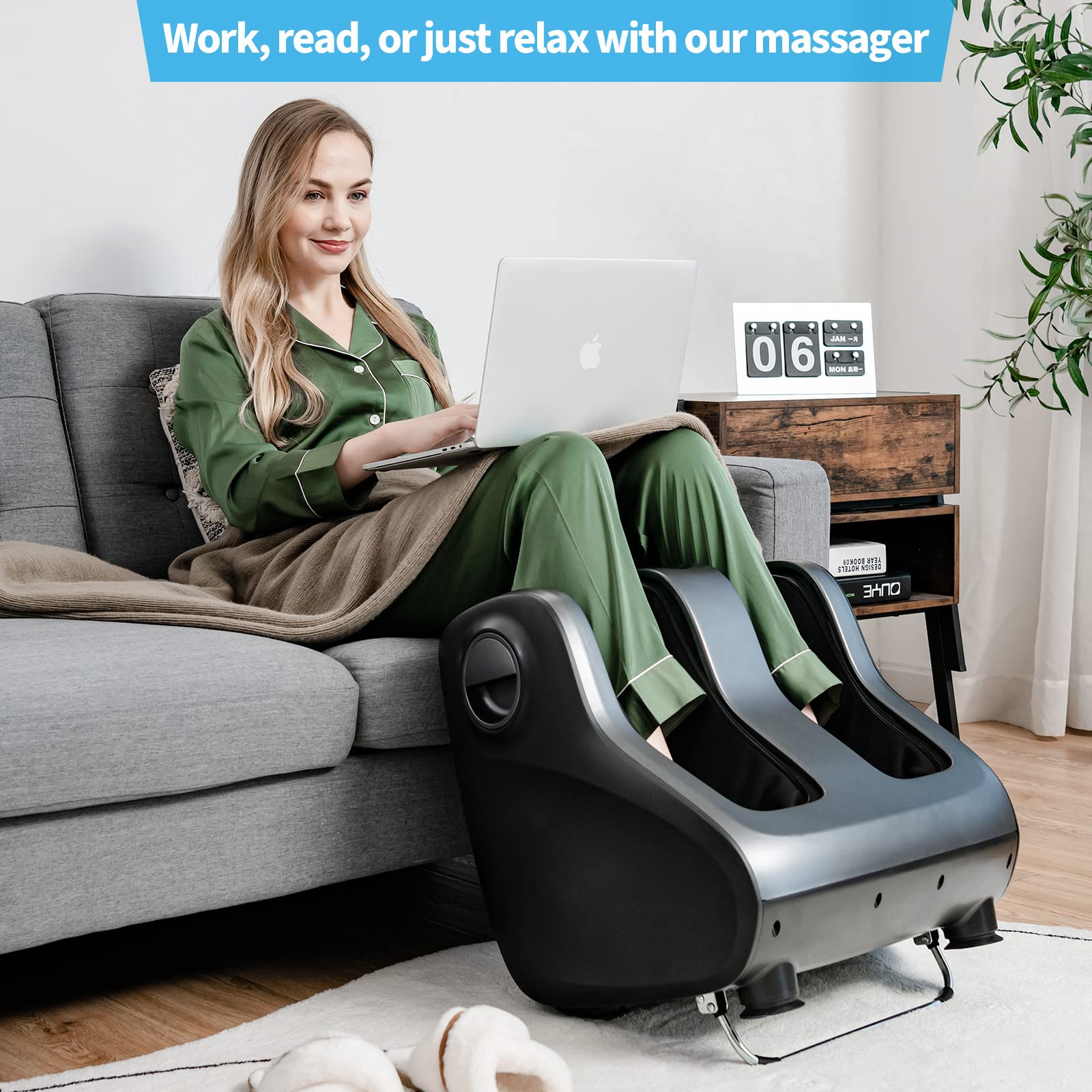 Giantex Electric Shiatsu Foot and Calf Massager with Heat & Kneading - Adjustable Tilt Base, LCD Screen, Remote Control - Relieves Pain, Improves Blood Circulation, Plantar Fasciitis - Perfect for Home, Office Relaxation & Post-Workout Recovery (Gray)