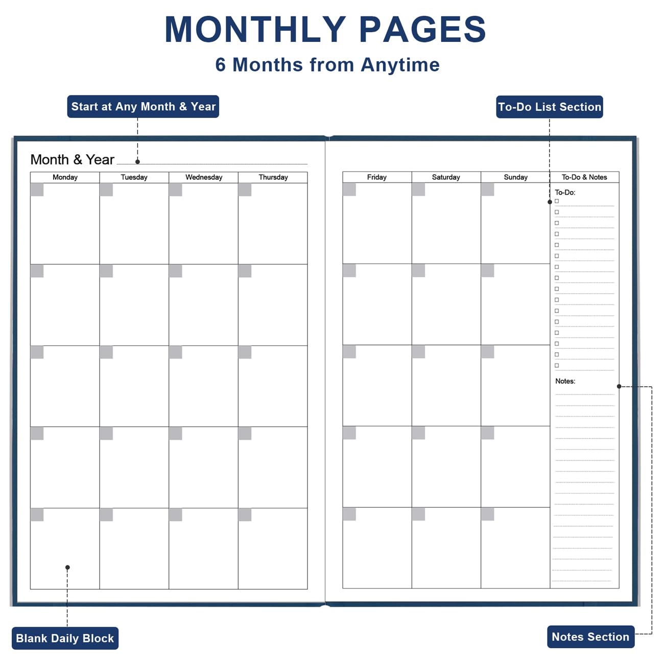 2025 ADHD Daily & Monthly Planner - Undated Two Pages Per Day Focus Planner for Goal Achievement, 5.8''×8.3'' Blue | Perfect for Students, Professionals & Busy Moms to Organize Tasks & Reduce Stress
