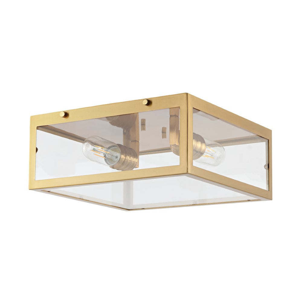 Grayson 12 Inch Modern LED Flush Mount Ceiling Light - Metal and Glass Fixture for Kitchen, Bathroom, Bedroom, Hallway Lighting