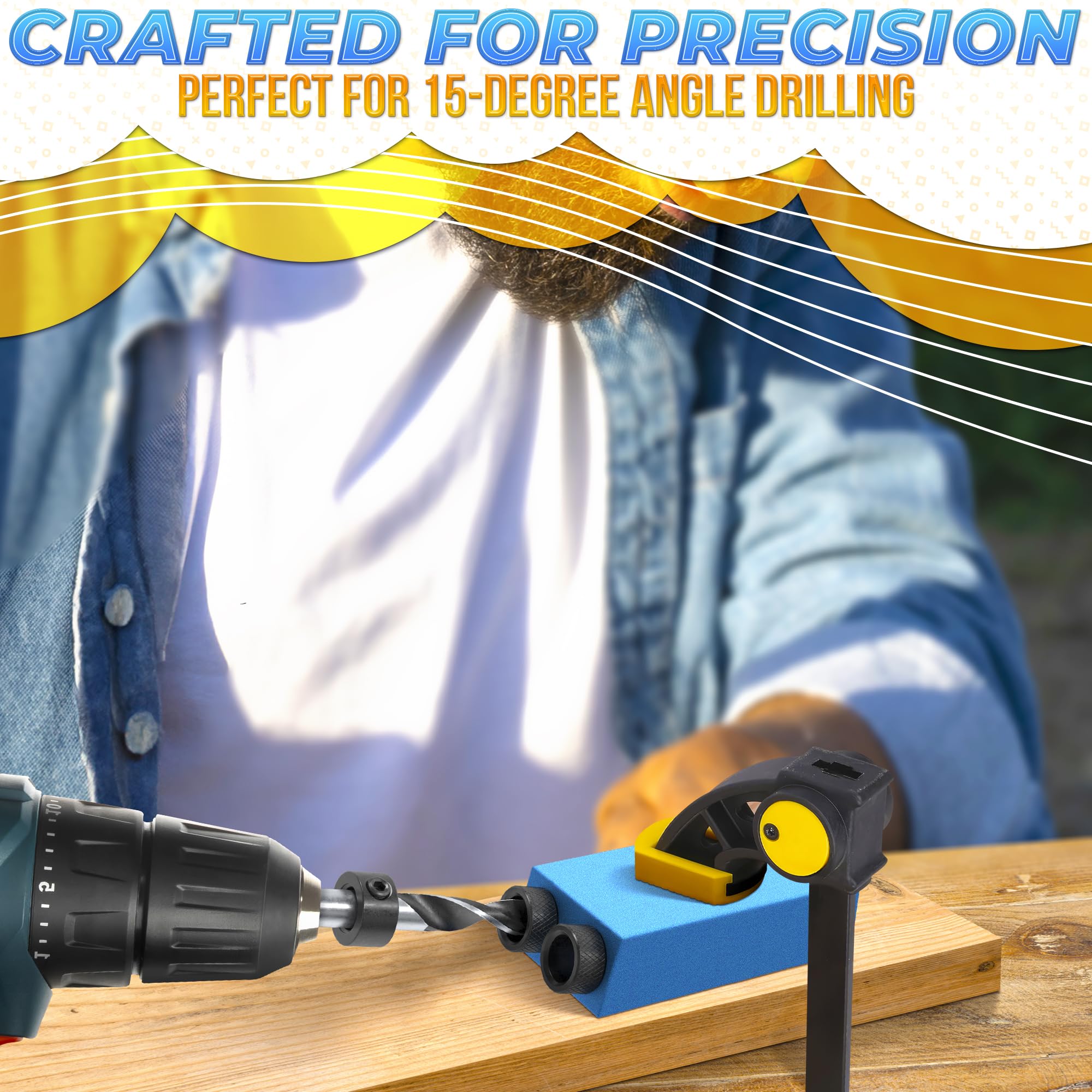 Premium Pocket Hole Jig Kit - 15° Angle Drill Guide for Straight & Angled Holes | Woodworking Screw Jig with Shelf Hole Guide | Perfect for DIY Furniture, Cabinets & Home Improvement Projects