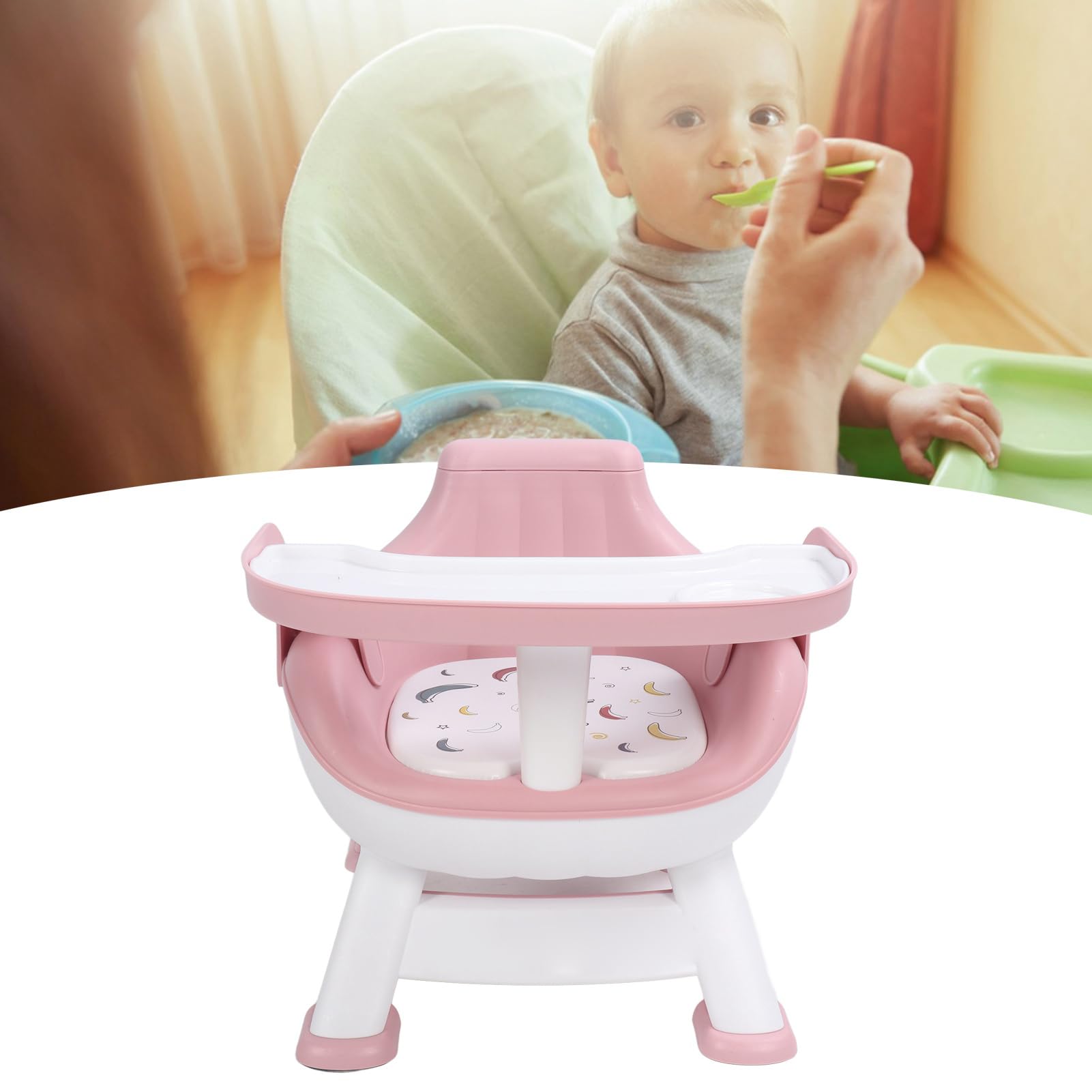 **Baby High Chair for Floor Feeding - Soft Squeaky Cushion & Heavy-Duty Frame with Double-Layer Tray - Adjustable & Portable for Home Use (Yellow) - Perfect for Infants Learning to Eat Independently**
