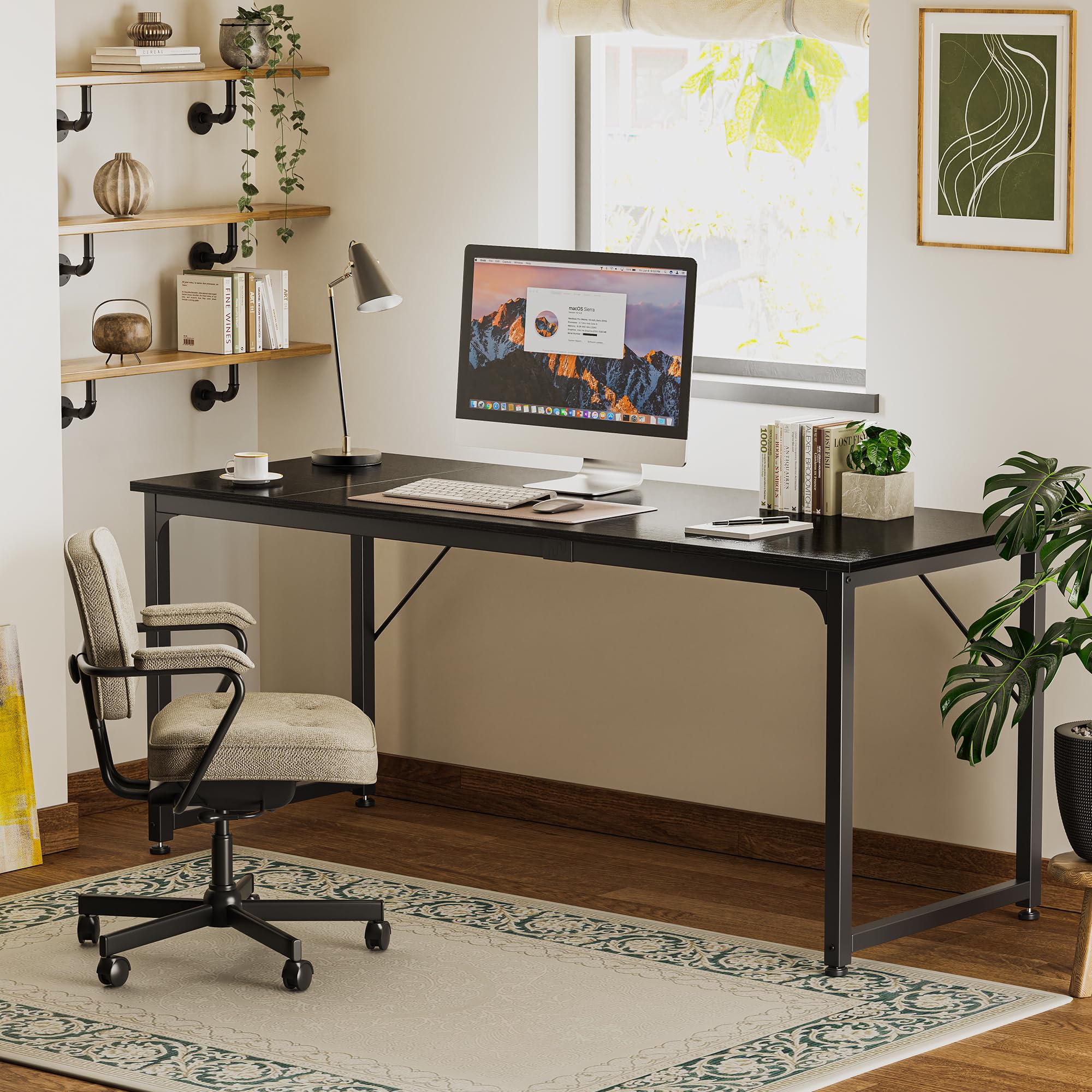 Huuger 70 Inch Computer Desk with Storage - Large Office Desk, Gaming Desk, Writing Workstation for Home Office & Study - Sturdy Metal Frame, Spacious Legroom, Black - Perfect for Remote Work, Online Classes & Gaming Setup