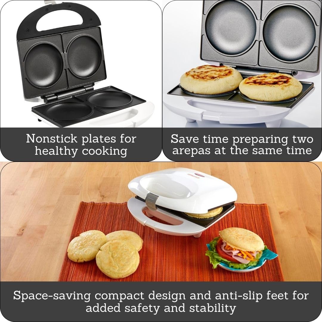 IMUSA 2-Slot Electric Arepa Maker - White - Perfect for Making Traditional Colombian and Venezuelan Arepas at Home